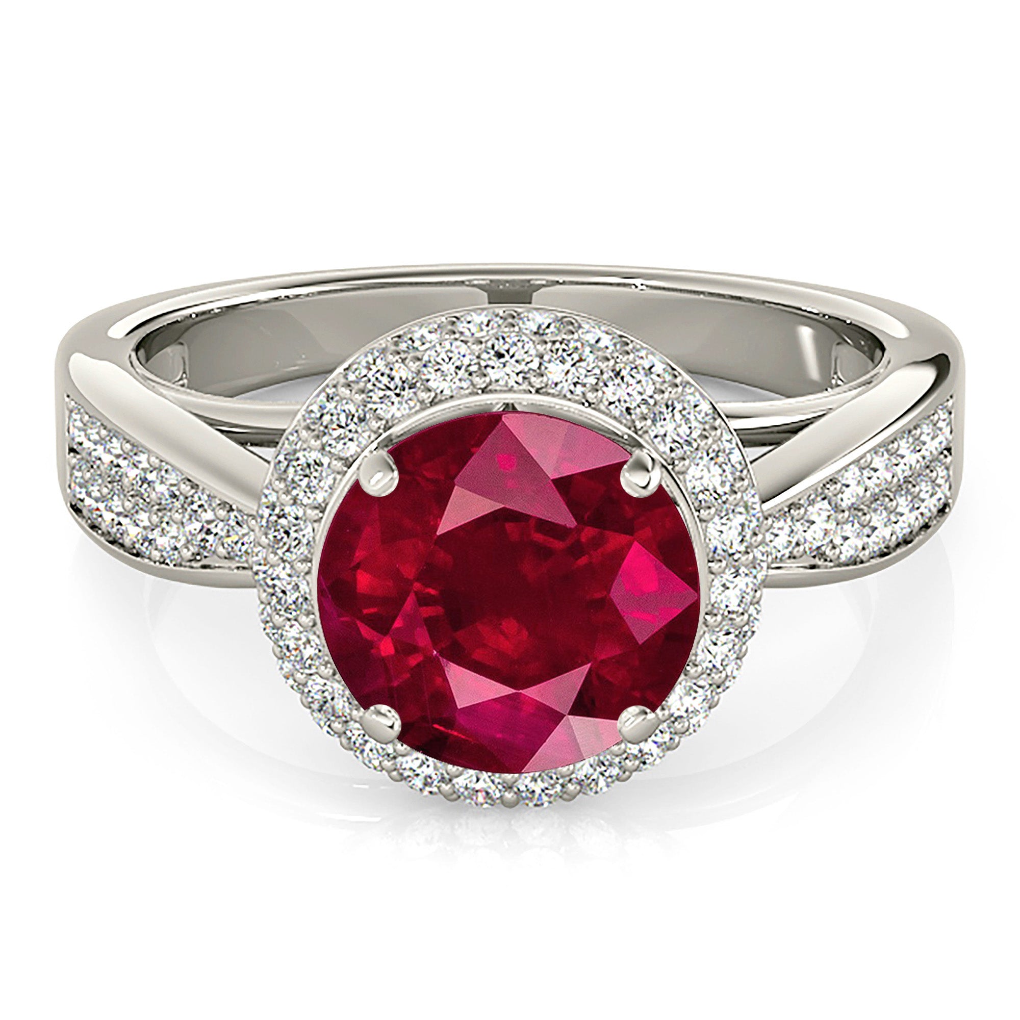 2.35 ct. Genuine Ruby Ring With 0.50 ctw. Diamond 3D Halo And Graduating Diamond Band-VIRABYANI