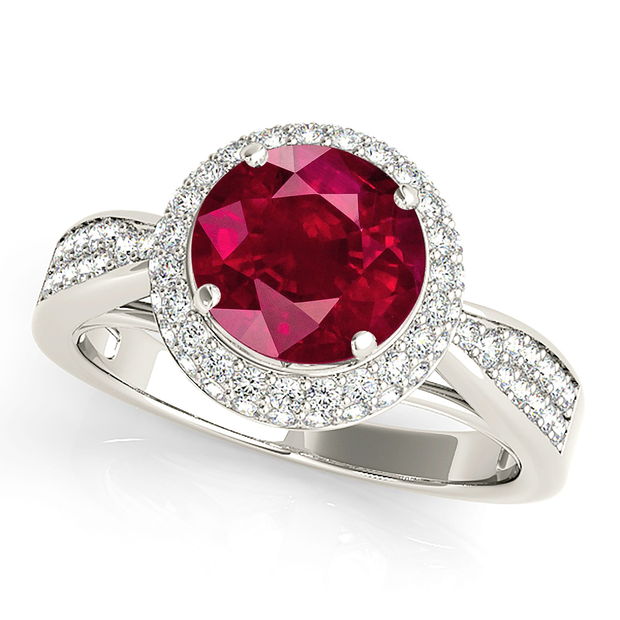 2.35 ct. Genuine Ruby Ring With 0.50 ctw. Diamond 3D Halo And Graduating Diamond Band-VIRABYANI