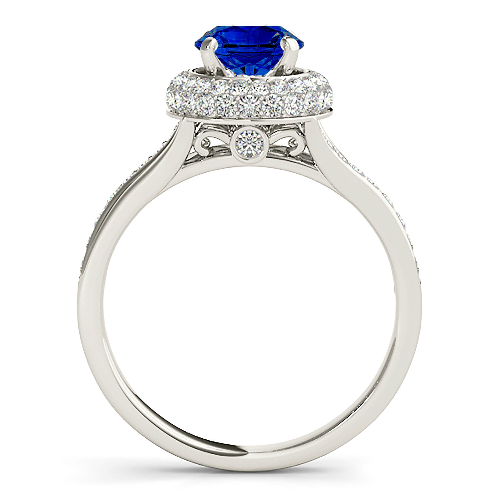 1.35 ct. Genuine Blue Sapphire Split Shank Beautiful Pave Set Halo Ring With 0.50 ctw. Diamonds-in 14K/18K White, Yellow, Rose Gold and Platinum - Christmas Jewelry Gift -VIRABYANI