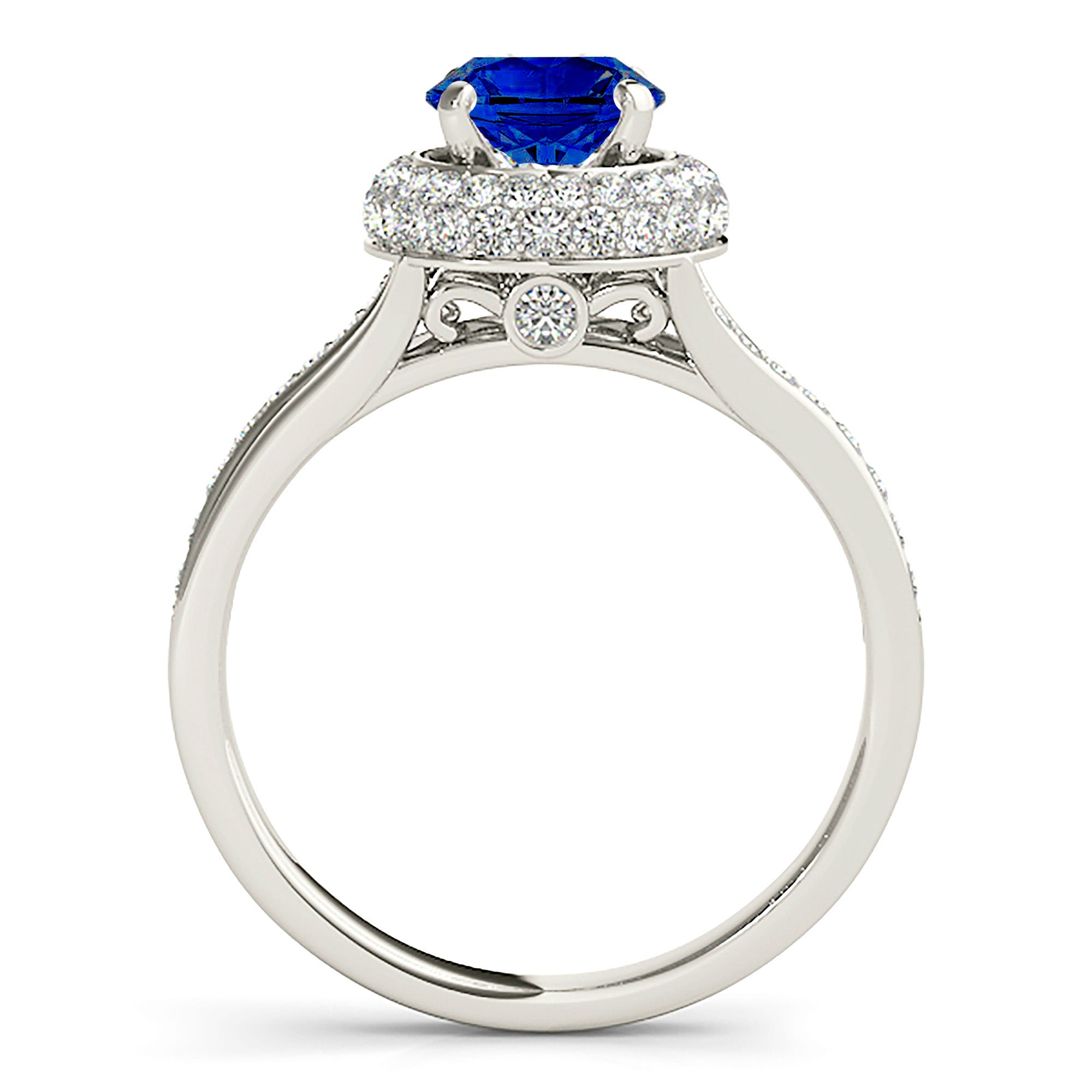 1.35 ct. Genuine Blue Sapphire Split Shank Beautiful Pave Set Halo Ring With 0.50 ctw. Diamonds-VIRABYANI