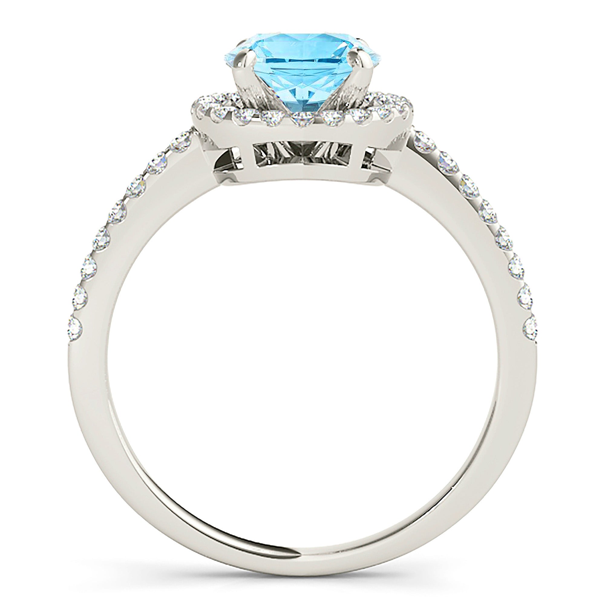 2.00 ct. Genuine Aquamarine Ring With 0.35 ctw. Diamond Halo , Delicate Diamond Band | Round Blue Aquamarine Halo Ring-VIRABYANI