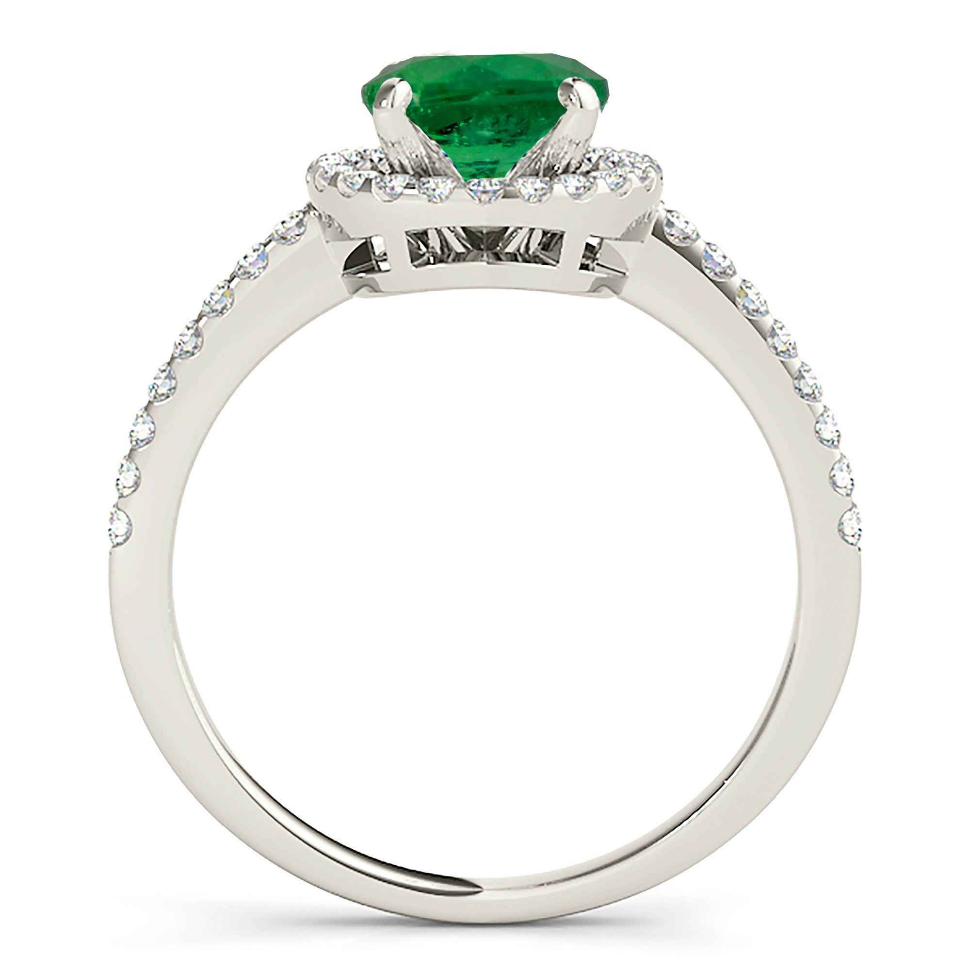 2.00 ct. Genuine Emerald Ring With 0.35 ctw. Delicate Diamond Halo, Classic Thin Diamond Band-VIRABYANI