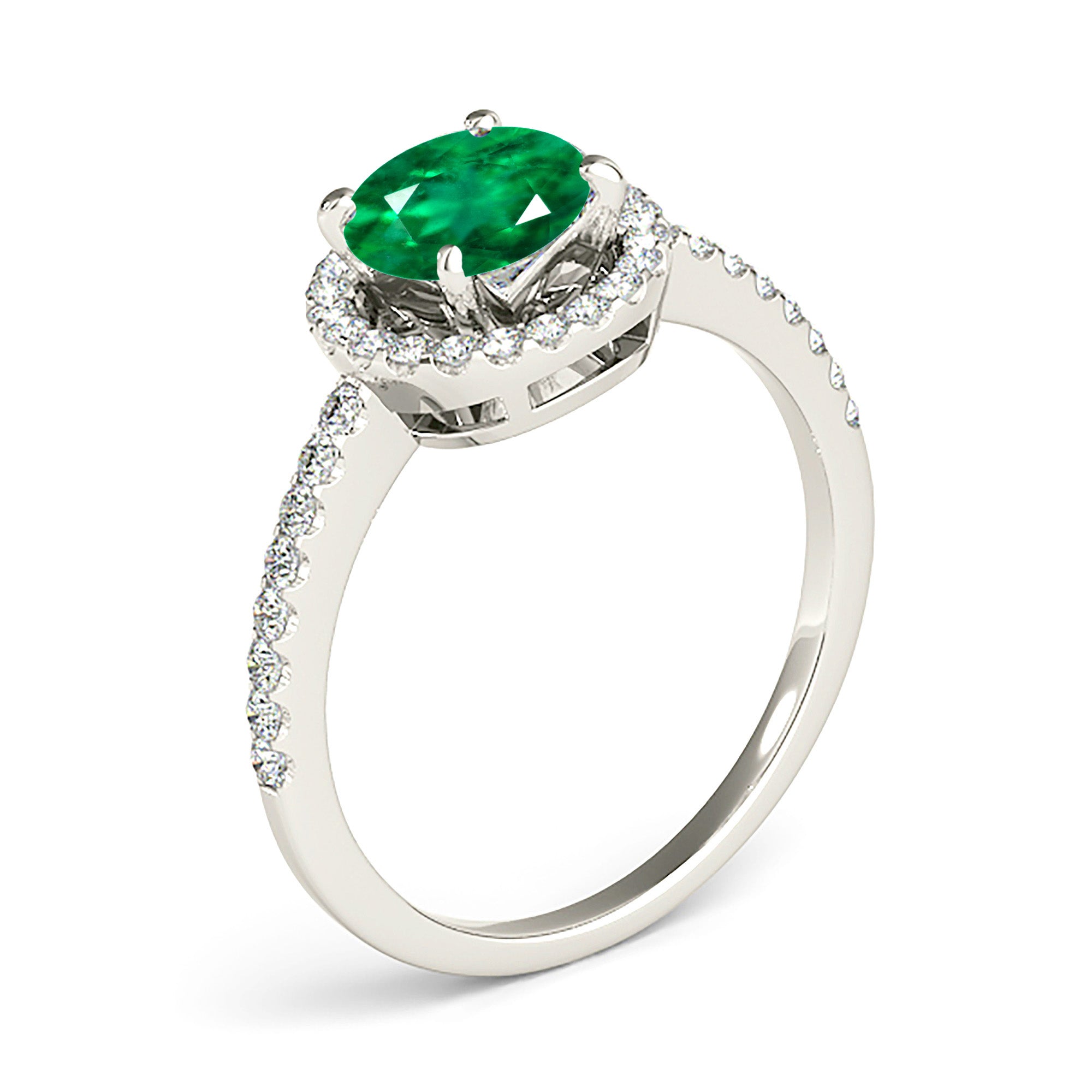 2.00 ct. Genuine Emerald Ring With 0.35 ctw. Delicate Diamond Halo, Classic Thin Diamond Band-VIRABYANI