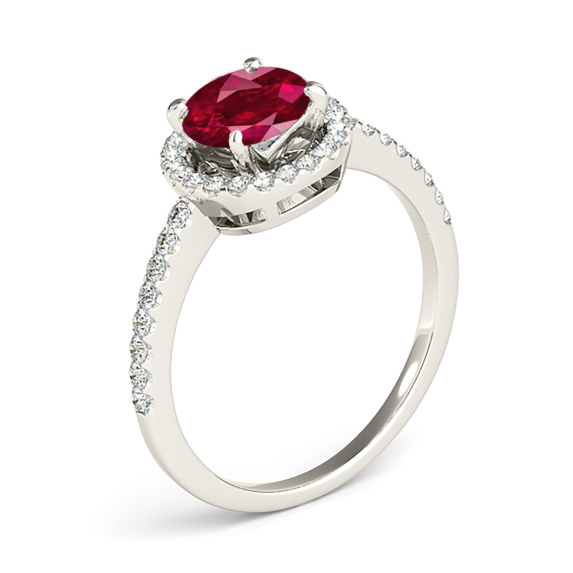 2.35 ct. Genuine Ruby Ring With 0.35 ctw. Diamond Delicate Halo And Thin Band, Elegant Halo Ring-in 14K/18K White, Yellow, Rose Gold and Platinum - Christmas Jewelry Gift -VIRABYANI