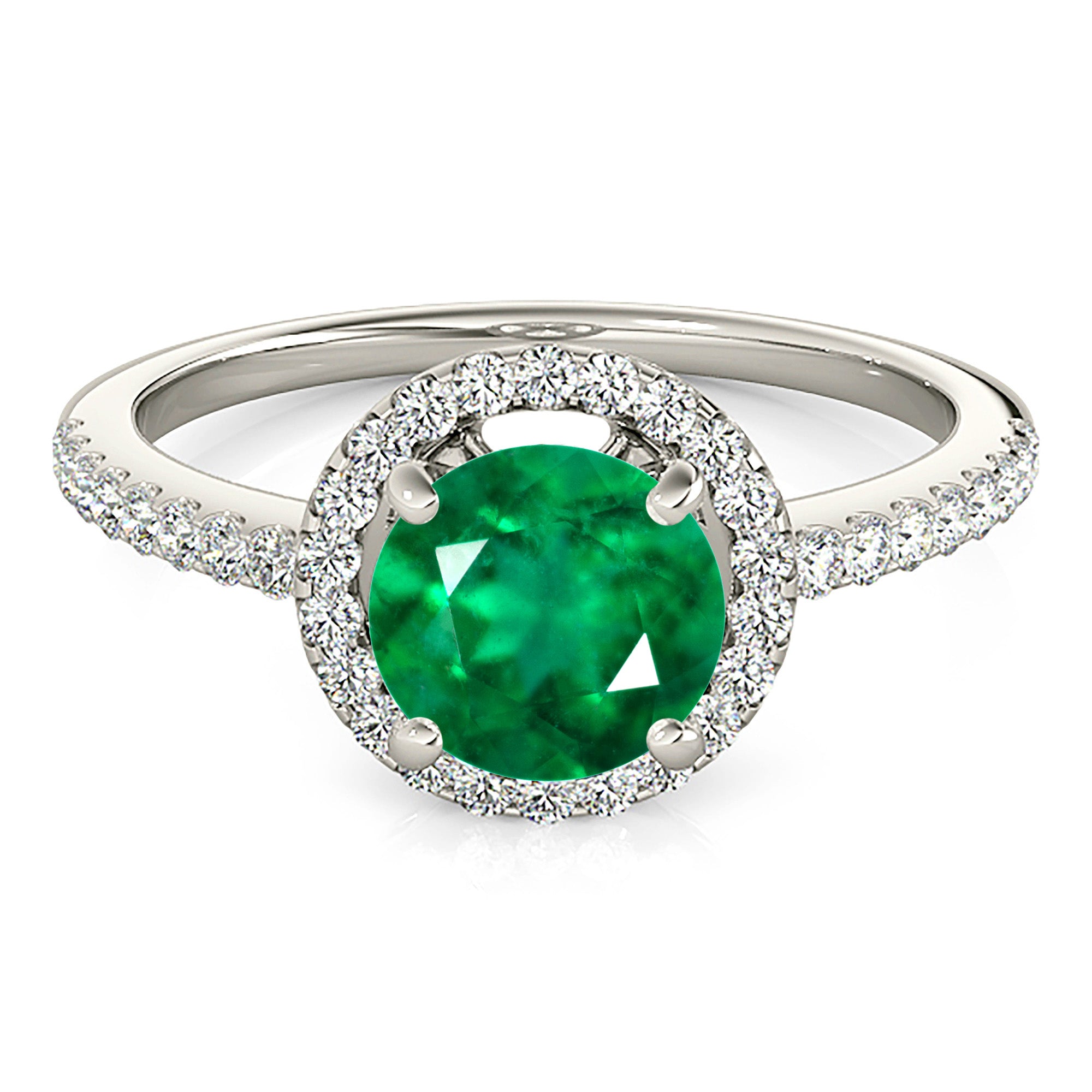 2.00 ct. Genuine Emerald Ring With 0.35 ctw. Delicate Diamond Halo, Classic Thin Diamond Band-VIRABYANI