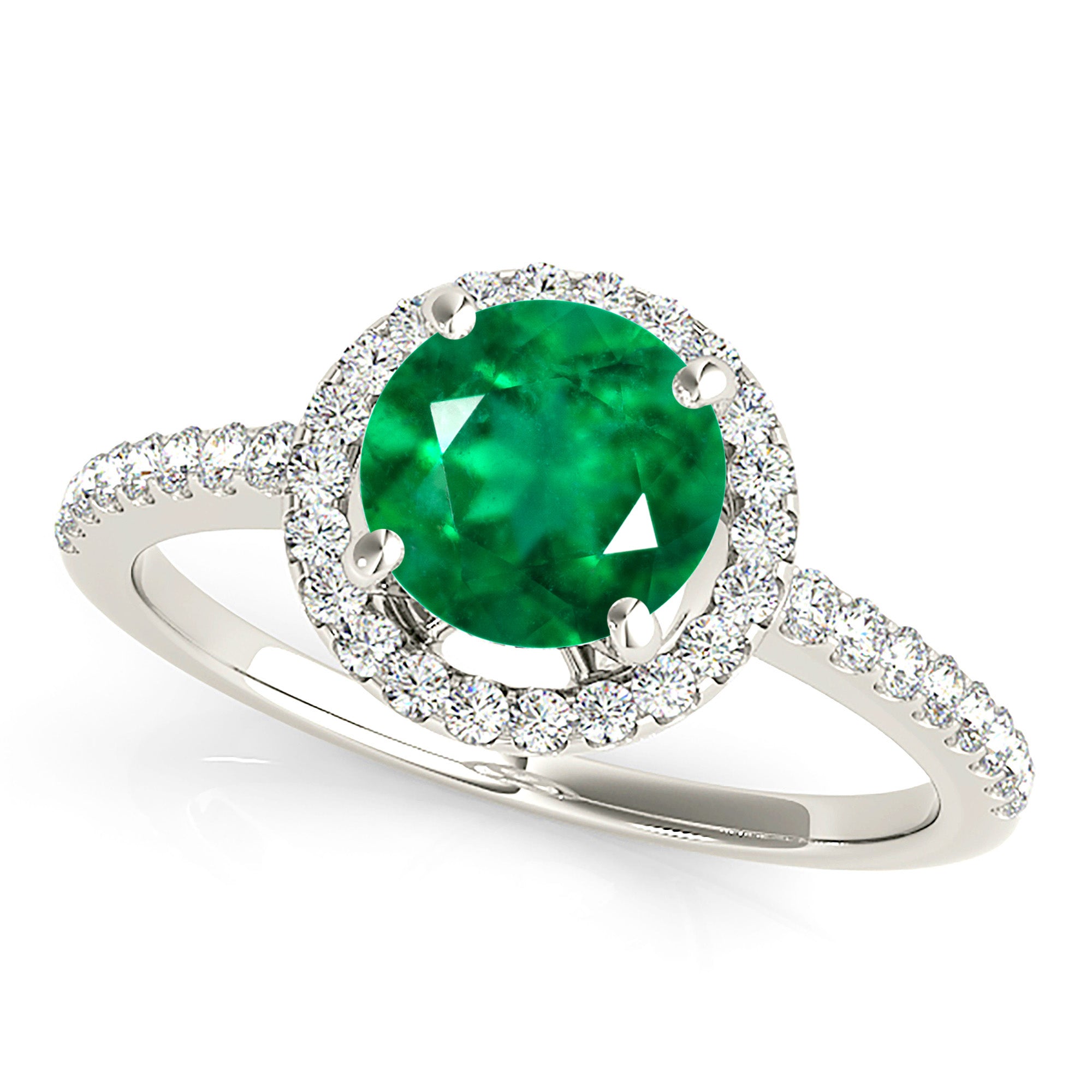 2.00 ct. Genuine Emerald Ring With 0.35 ctw. Delicate Diamond Halo, Classic Thin Diamond Band-VIRABYANI