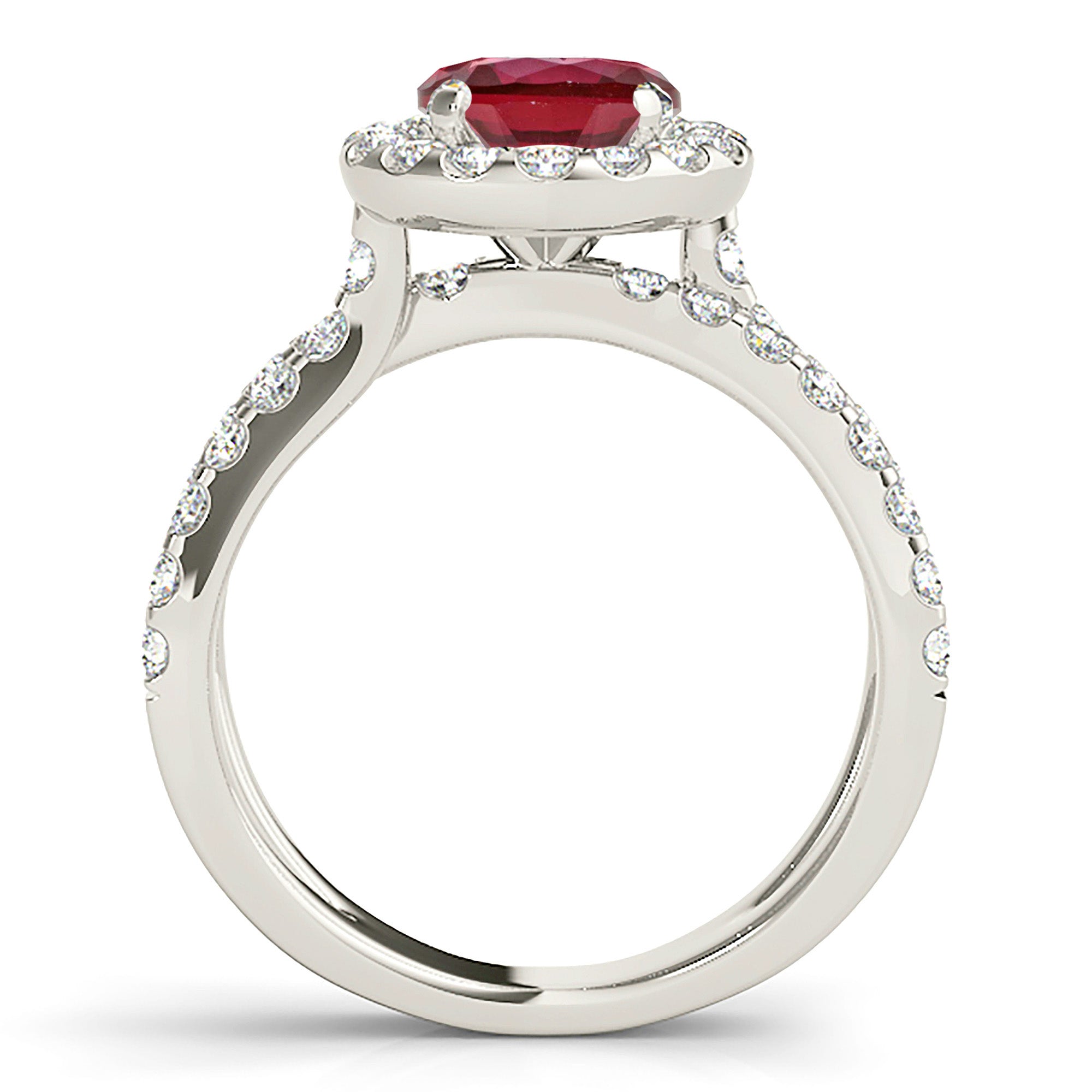 1.79 ct. Genuine Ruby Ring With 0.90 ctw. Diamond Halo And Open Split Diamond Shank-VIRABYANI