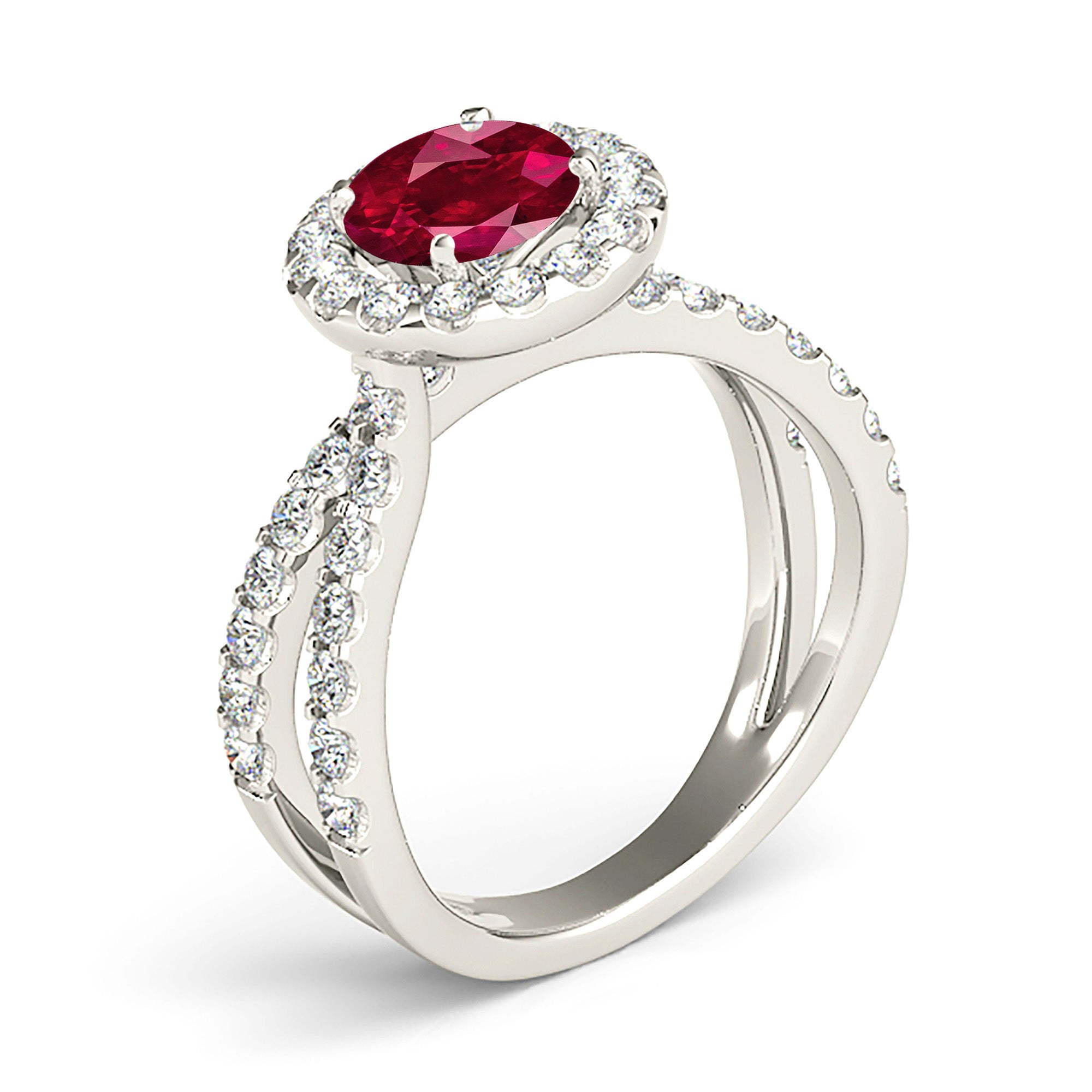 1.79 ct. Genuine Ruby Ring With 0.90 ctw. Diamond Halo And Open Split Diamond Shank-VIRABYANI