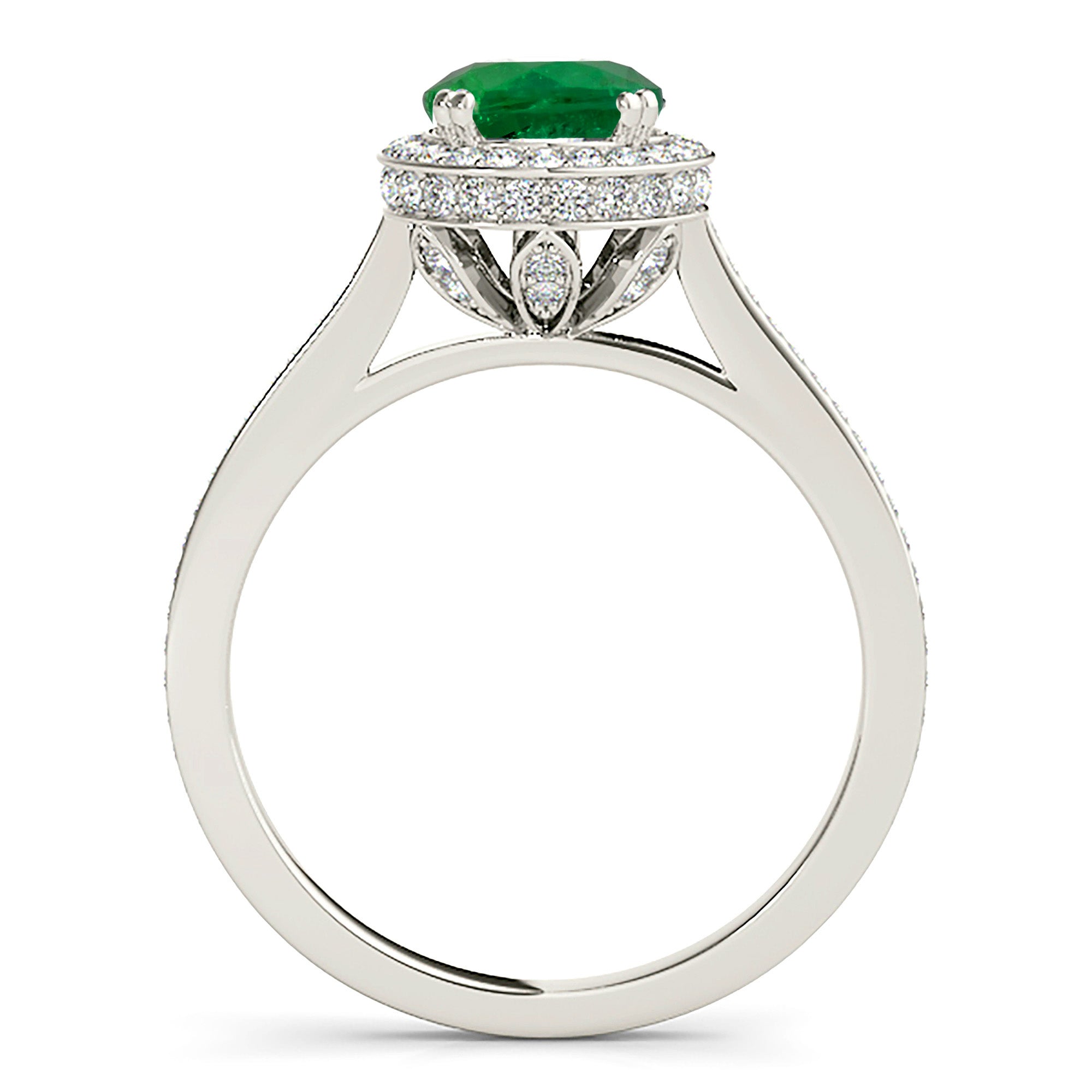 2.00 ct. Genuine Emerald Halo Ring With 0.50 ctw. Under Halo Side Diamonds-VIRABYANI