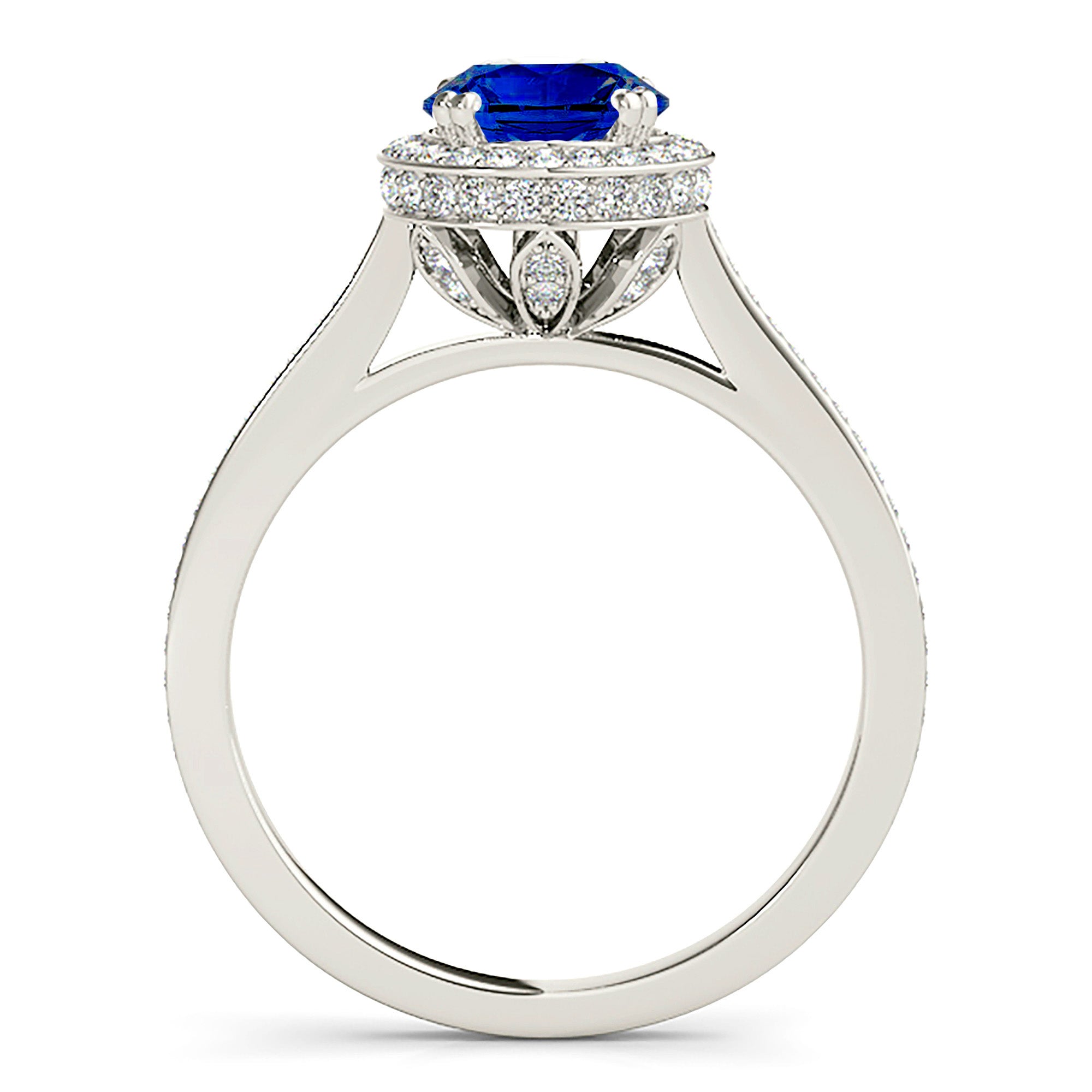 2.41 ct. Genuine Blue Sapphire Halo Ring with 0.50 ctw. Side Diamonds-VIRABYANI