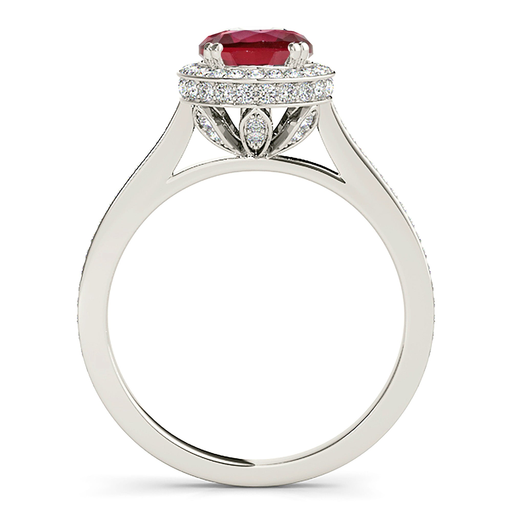 2.35 ct. Genuine Ruby Ring With 0.50 ctw. Diamond Halo And Thin Diamond band, 3D Diamond Halo and Basket| Round Ruby Halo Ring-in 14K/18K White, Yellow, Rose Gold and Platinum - Christmas Jewelry Gift -VIRABYANI