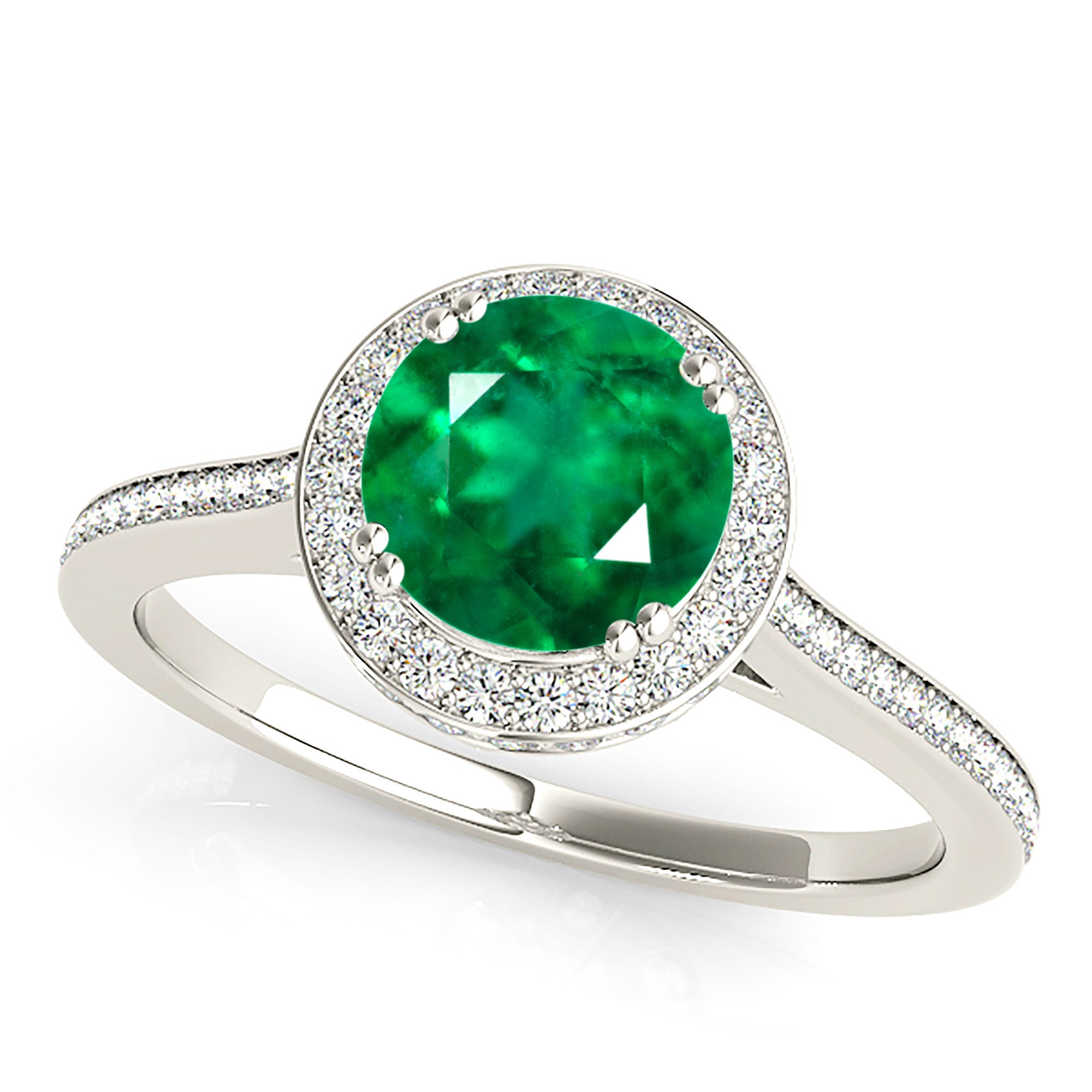 2.00 ct. Genuine Emerald Halo Ring With 0.50 ctw. Under Halo Side Diamonds-in 14K/18K White, Yellow, Rose Gold and Platinum - Christmas Jewelry Gift -VIRABYANI