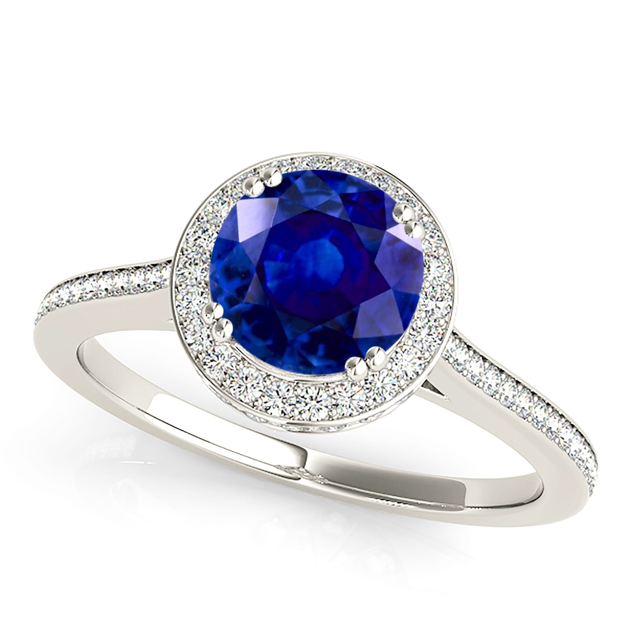 2.41 ct. Genuine Blue Sapphire Halo Ring with 0.50 ctw. Side Diamonds-in 14K/18K White, Yellow, Rose Gold and Platinum - Christmas Jewelry Gift -VIRABYANI