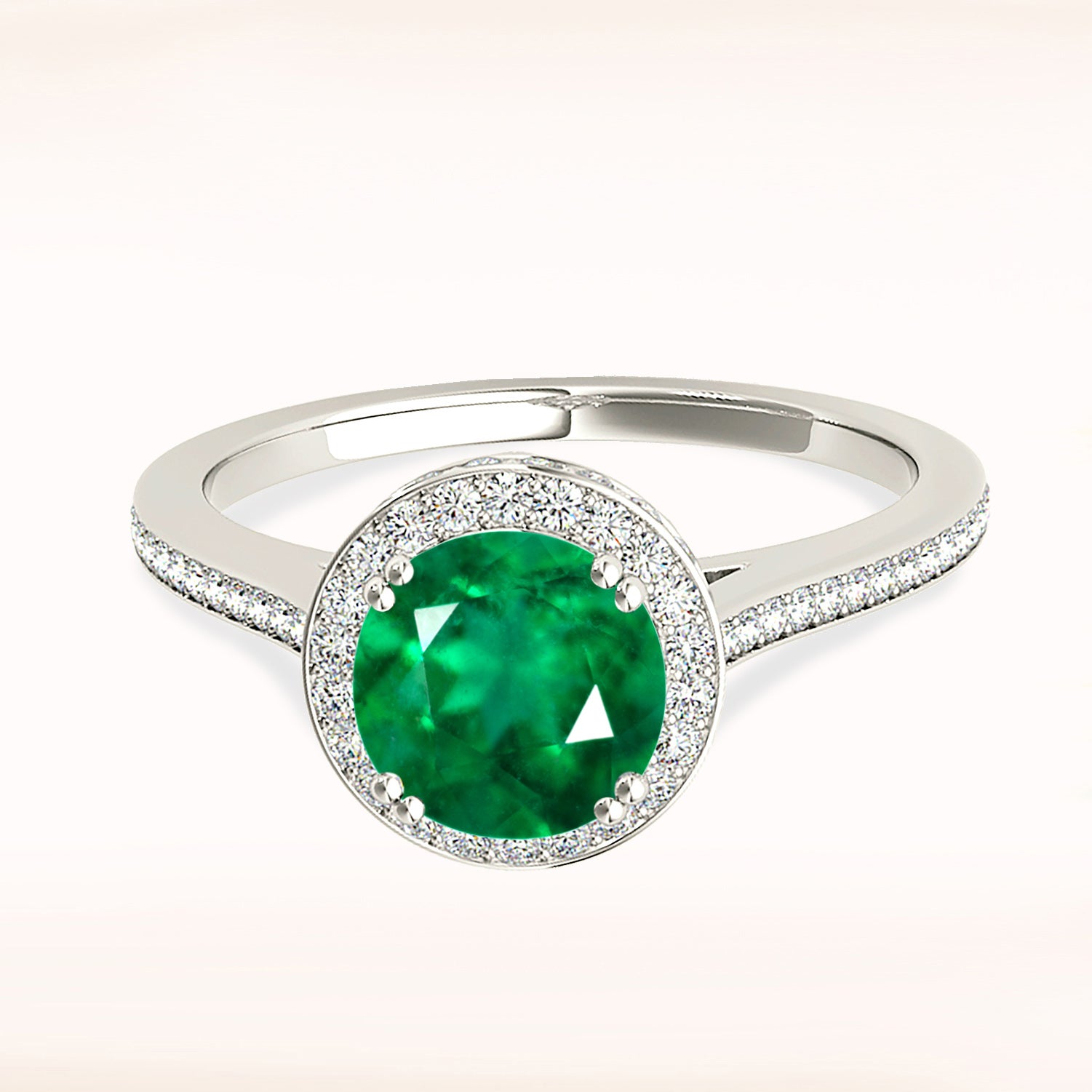 2.00 ct. Genuine Emerald Halo Ring With 0.50 ctw. Under Halo Side Diamonds-VIRABYANI