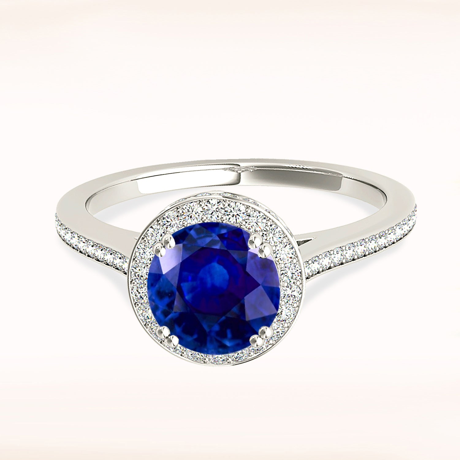 2.41 ct. Genuine Blue Sapphire Halo Ring with 0.50 ctw. Side Diamonds-in 14K/18K White, Yellow, Rose Gold and Platinum - Christmas Jewelry Gift -VIRABYANI