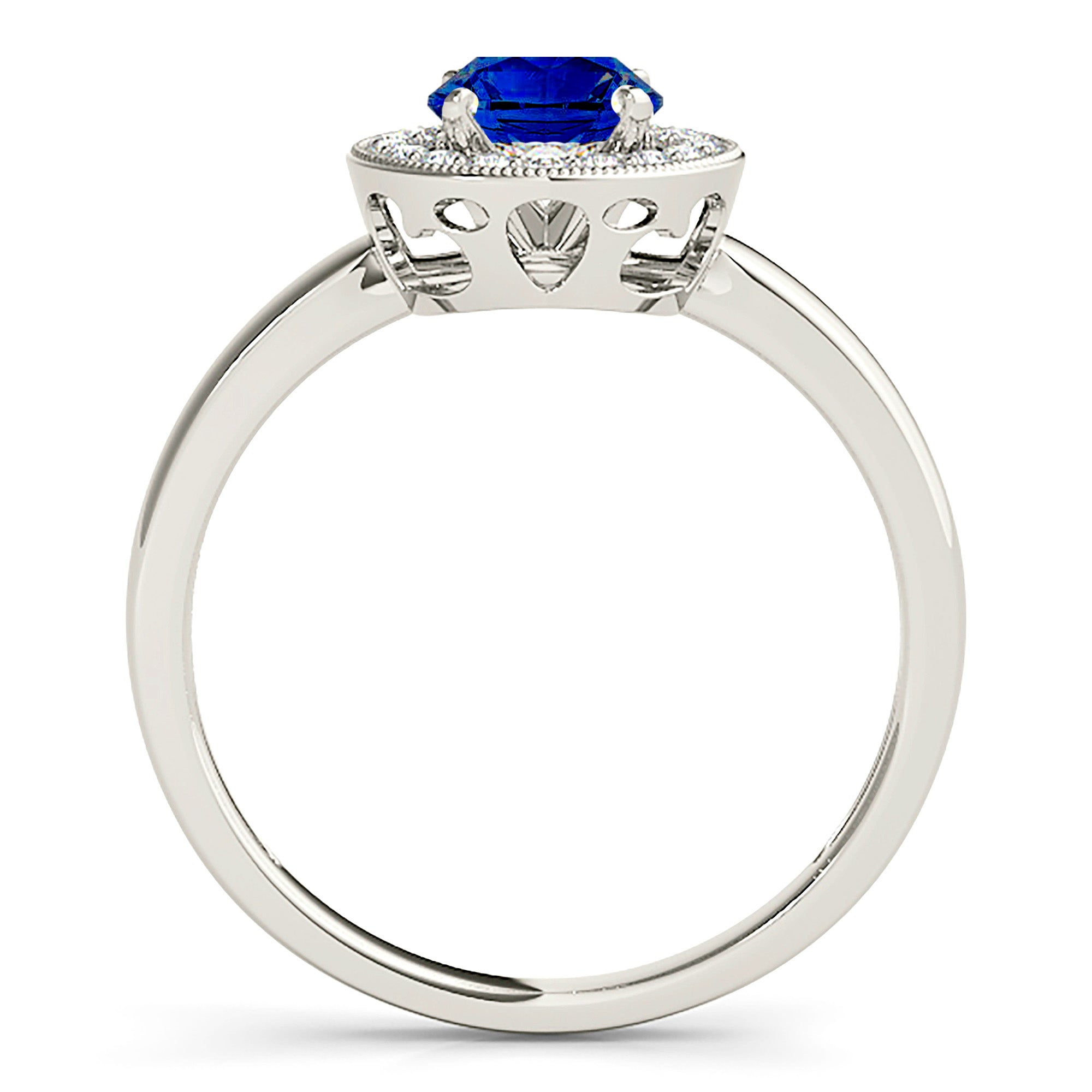 1.35 ct. Genuine Blue Sapphire Solitaire Milgrain Halo Ring With 0.20 ctw Side Diamonds-VIRABYANI