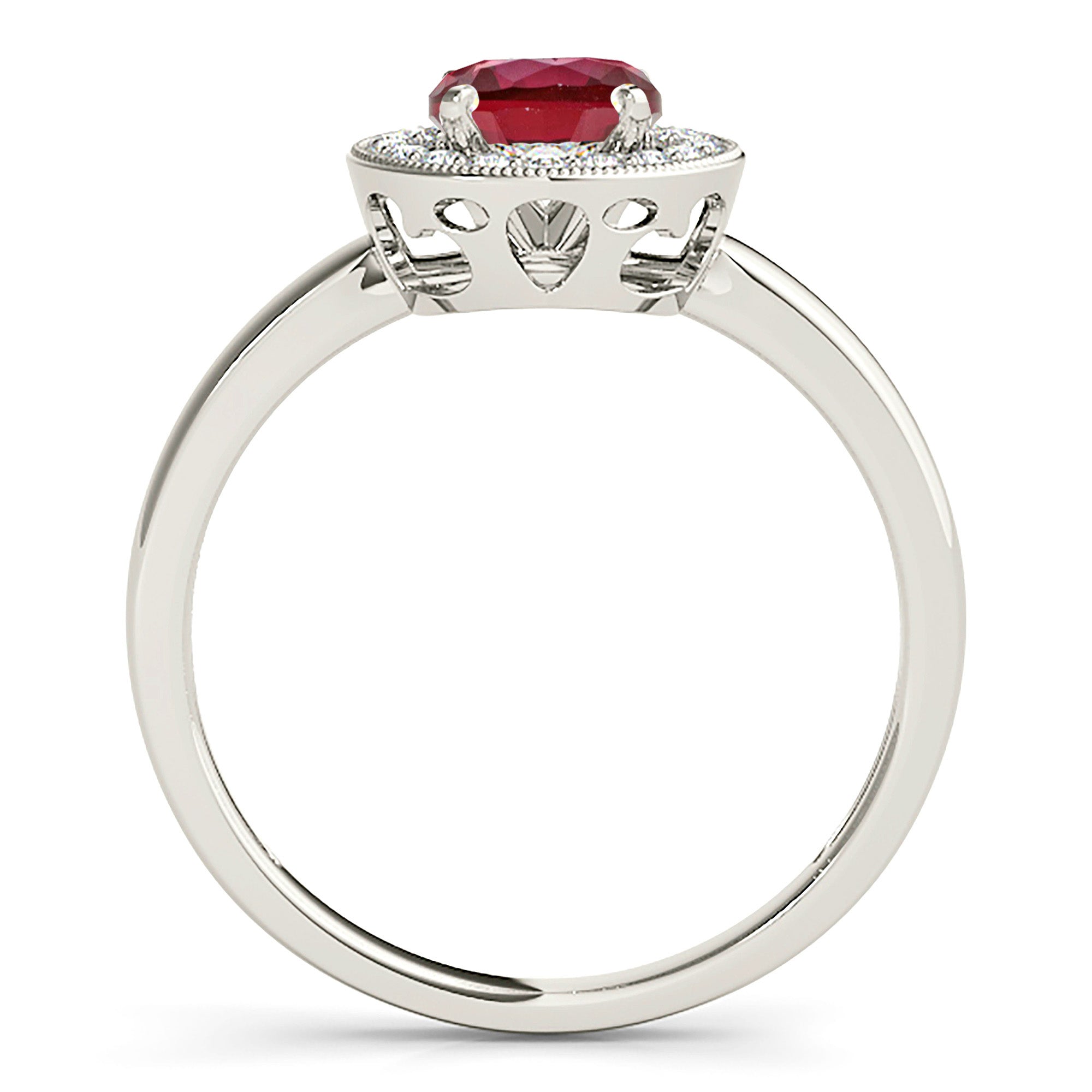 1.35 ct. Genuine Ruby Ring With 0.20 ctw. Diamond Milgrain Halo And Solid gold Plain Band-VIRABYANI