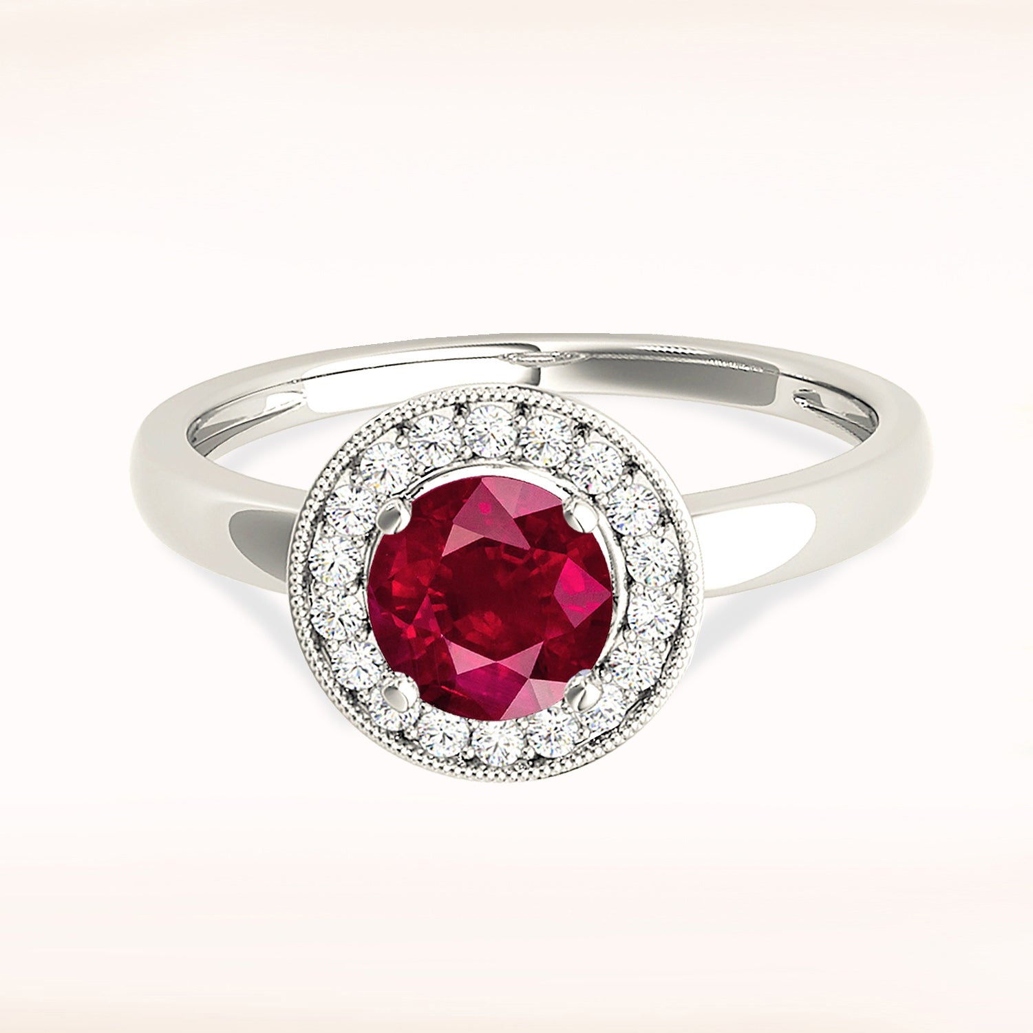 1.35 ct. Genuine Ruby Ring With 0.20 ctw. Diamond Milgrain Halo And Solid gold Plain Band-VIRABYANI