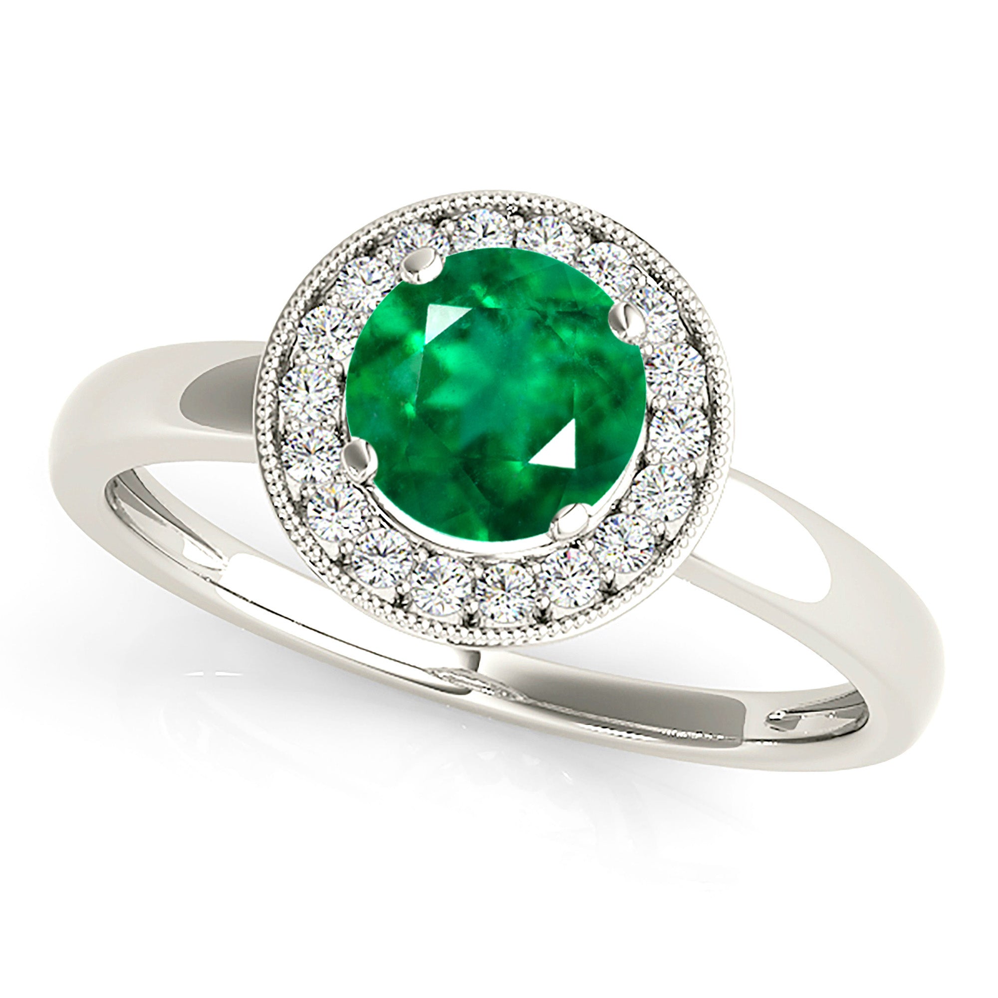 1.14 ct. Genuine Emerald Ring with 0.20 ctw. Diamond Milgrain Halo And Solid Gold Shank-VIRABYANI