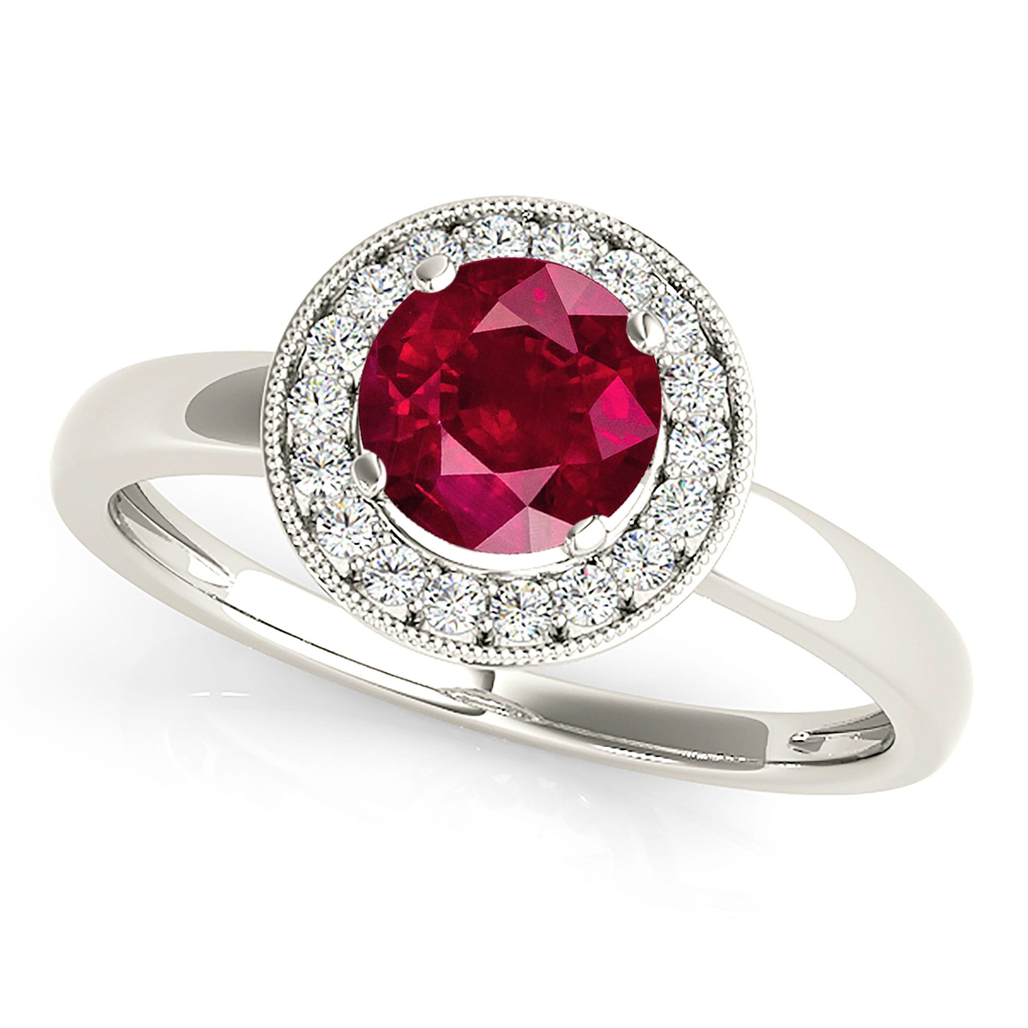 1.35 ct. Genuine Ruby Ring With 0.20 ctw. Diamond Milgrain Halo And Solid gold Plain Band-VIRABYANI