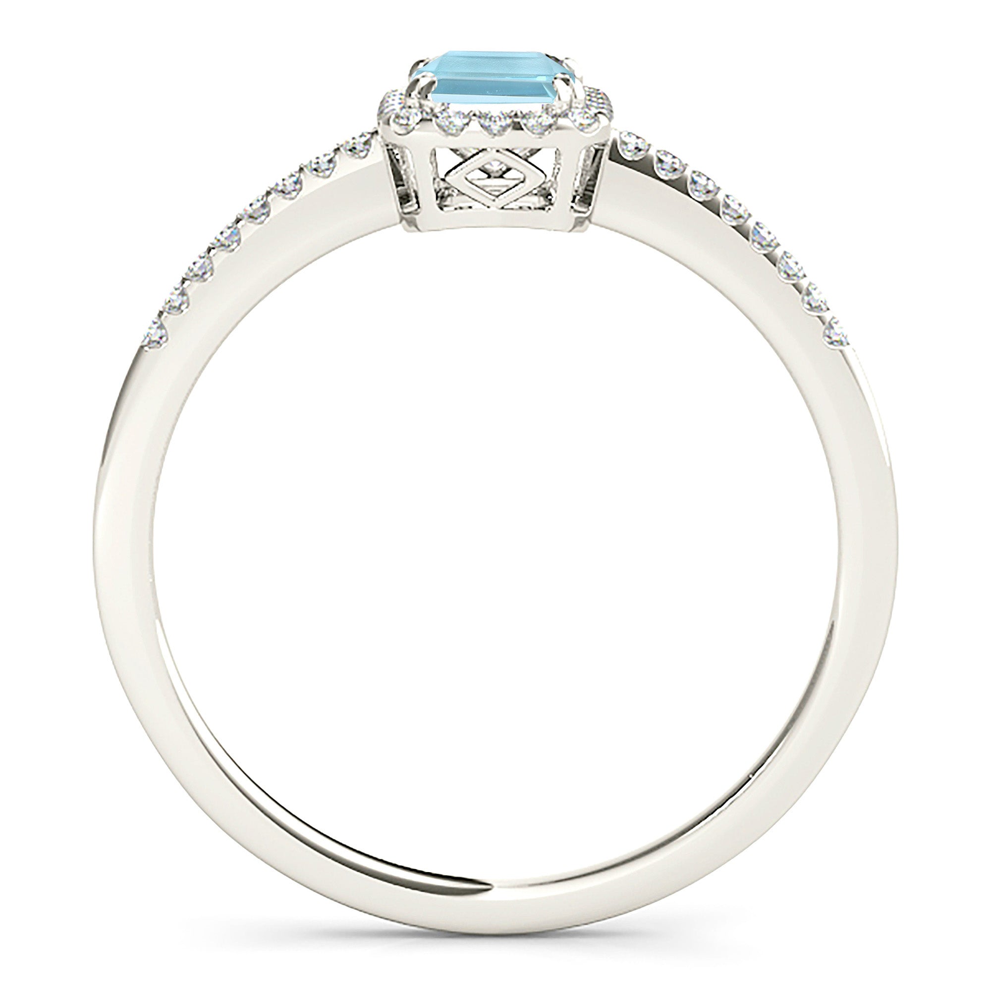 0.64 ct. Genuine Emerald Cut Aquamarine Ring With 0.20 ctw. Diamond Halo, Dainty Elegant Diamond Halo |Emerald Cut Blue Aquamarine Halo Ring-VIRABYANI