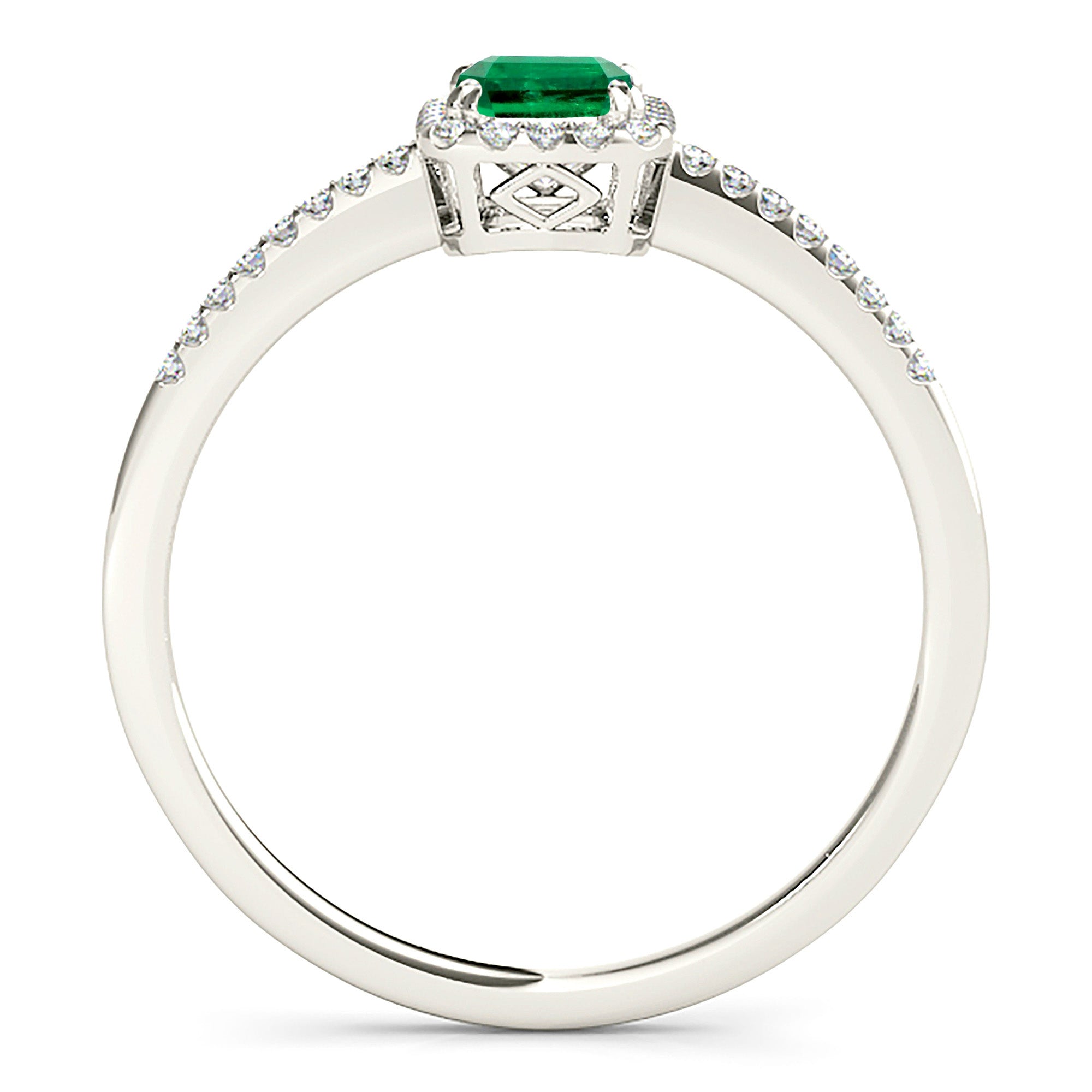 0.65 ct. Genuine Emerald Ring With 0.20 ctw. Diamond Halo and Diamond Delicate Shank-in 14K/18K White, Yellow, Rose Gold and Platinum - Christmas Jewelry Gift -VIRABYANI
