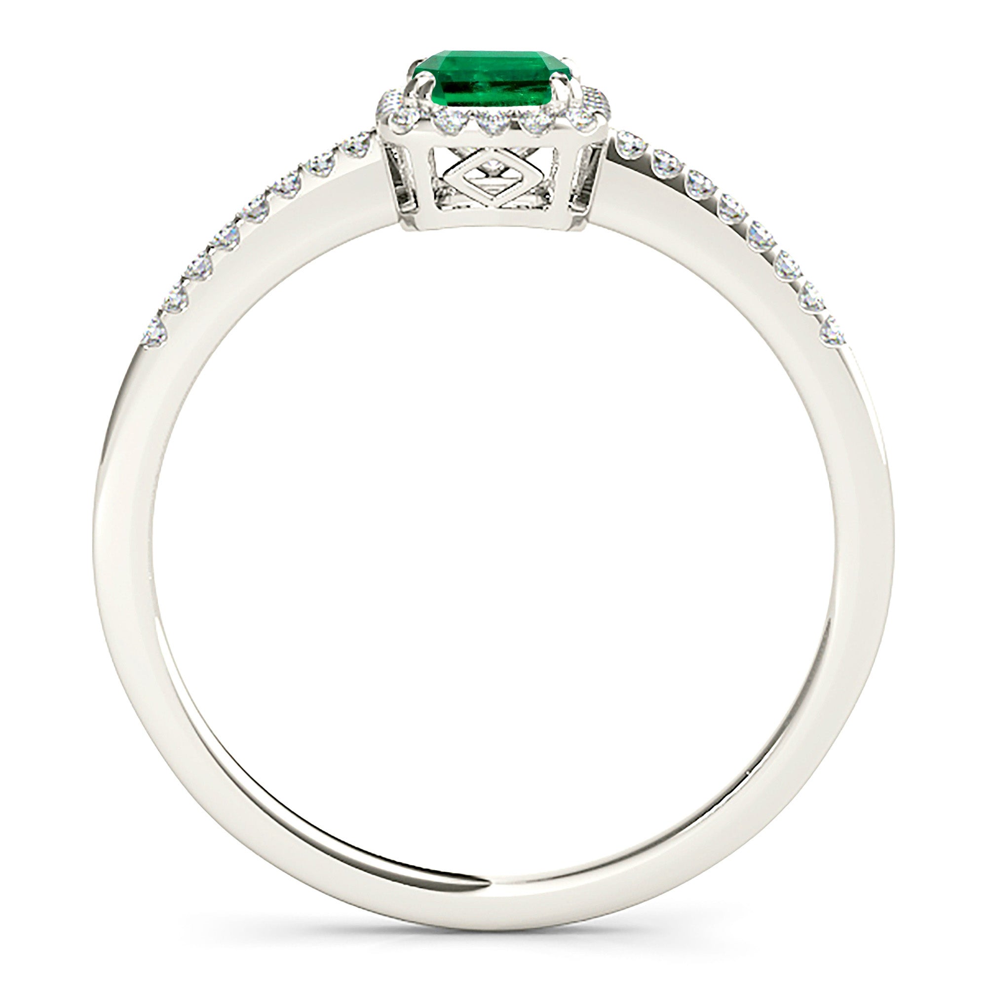0.65 ct. Genuine Emerald Ring With 0.20 ctw. Diamond Halo and Diamond Delicate Shank-VIRABYANI