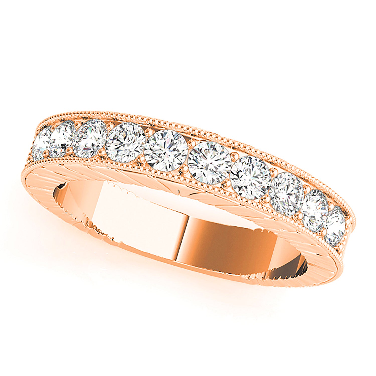 1.70 ctw. Round Diamond Wedding Band Milgrain Accent Anniversary Ring-VIRABYANI
