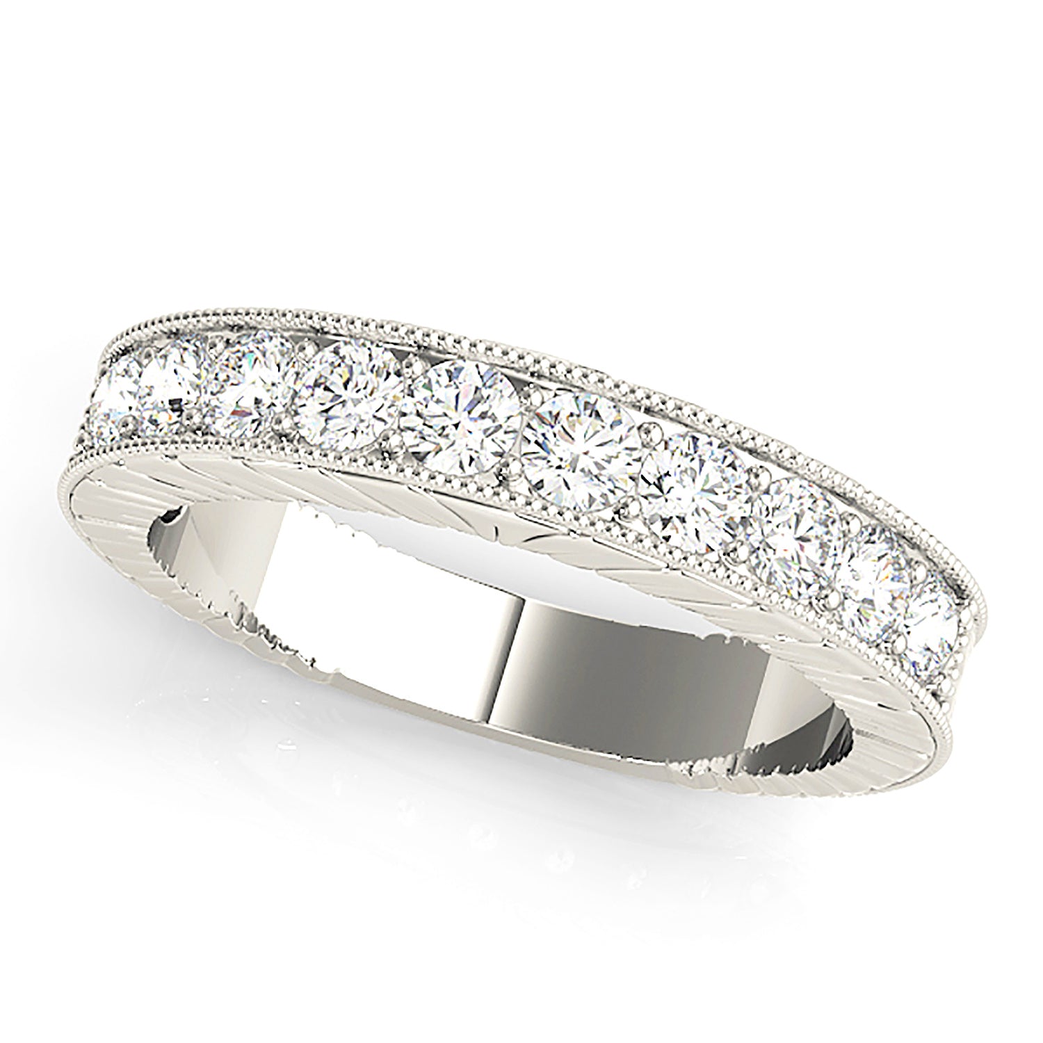 1.70 ctw. Round Diamond Wedding Band Milgrain Accent Anniversary Ring-VIRABYANI