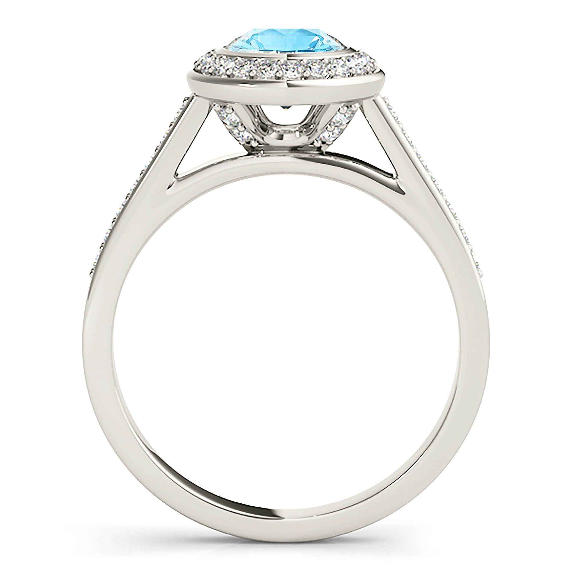 1.10 ct. Genuine Aquamarine Ring With 0.25 ctw. Diamond Bezel Set Halo and Delicate Diamond Band | Round Blue Aquamarine Halo Ring-in 14K/18K White, Yellow, Rose Gold and Platinum - Christmas Jewelry Gift -VIRABYANI