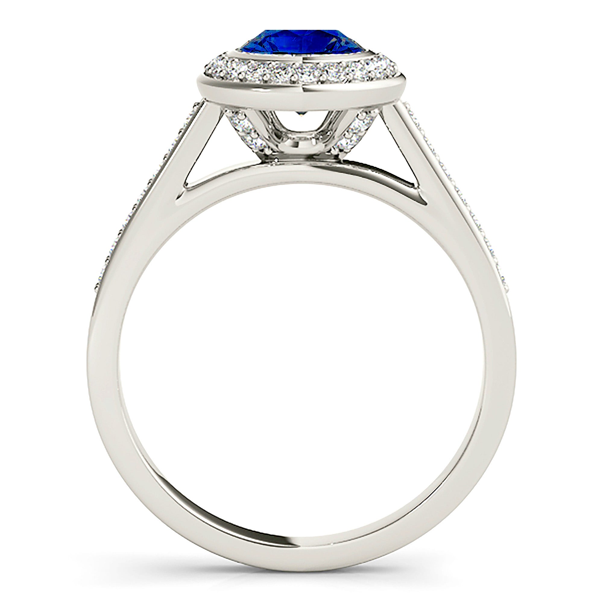 1.35 ct. Genuine Blue Sapphire Halo Ring With 0.25 ctw. Under Halo And Side Diamonds-VIRABYANI