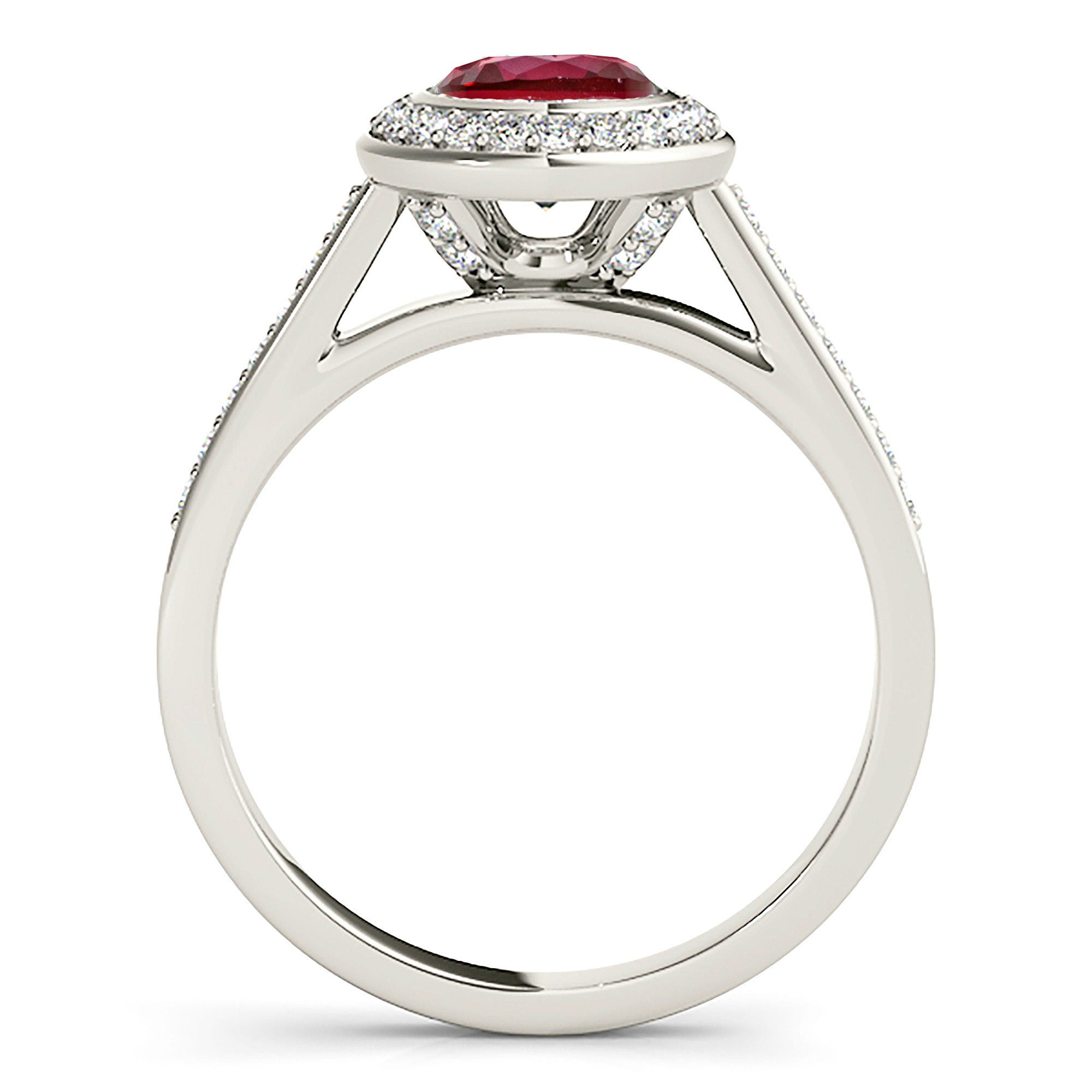 1.35 ct. Genuine Ruby Ring With 0.25 ctw. Diamond Halo, Delicate Diamond Band, Elegant Halo Ring | Round Ruby Halo Ring | Natural Ruby Ring-VIRABYANI