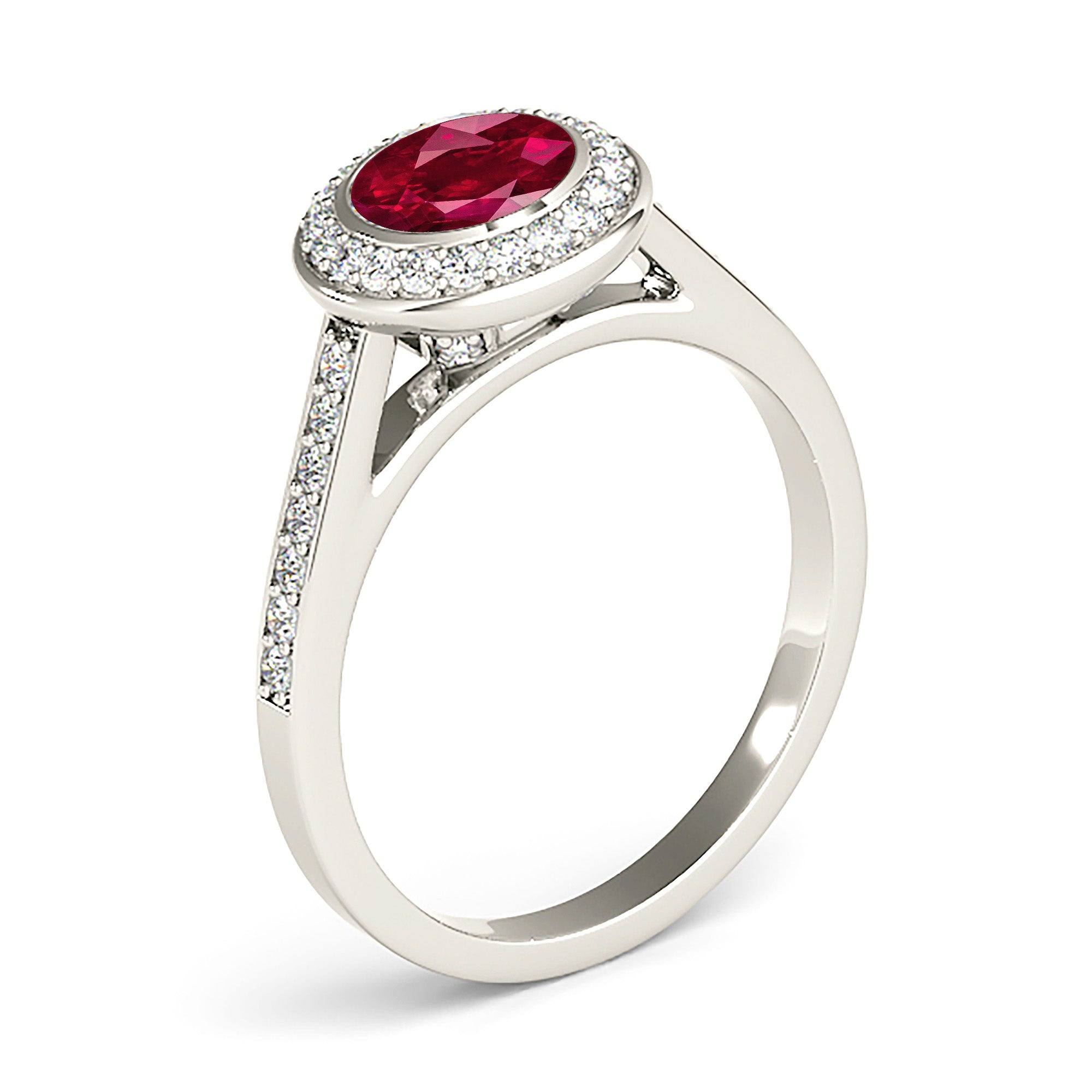 1.35 ct. Genuine Ruby Ring With 0.25 ctw. Diamond Halo, Delicate Diamond Band, Elegant Halo Ring | Round Ruby Halo Ring | Natural Ruby Ring-in 14K/18K White, Yellow, Rose Gold and Platinum - Christmas Jewelry Gift -VIRABYANI