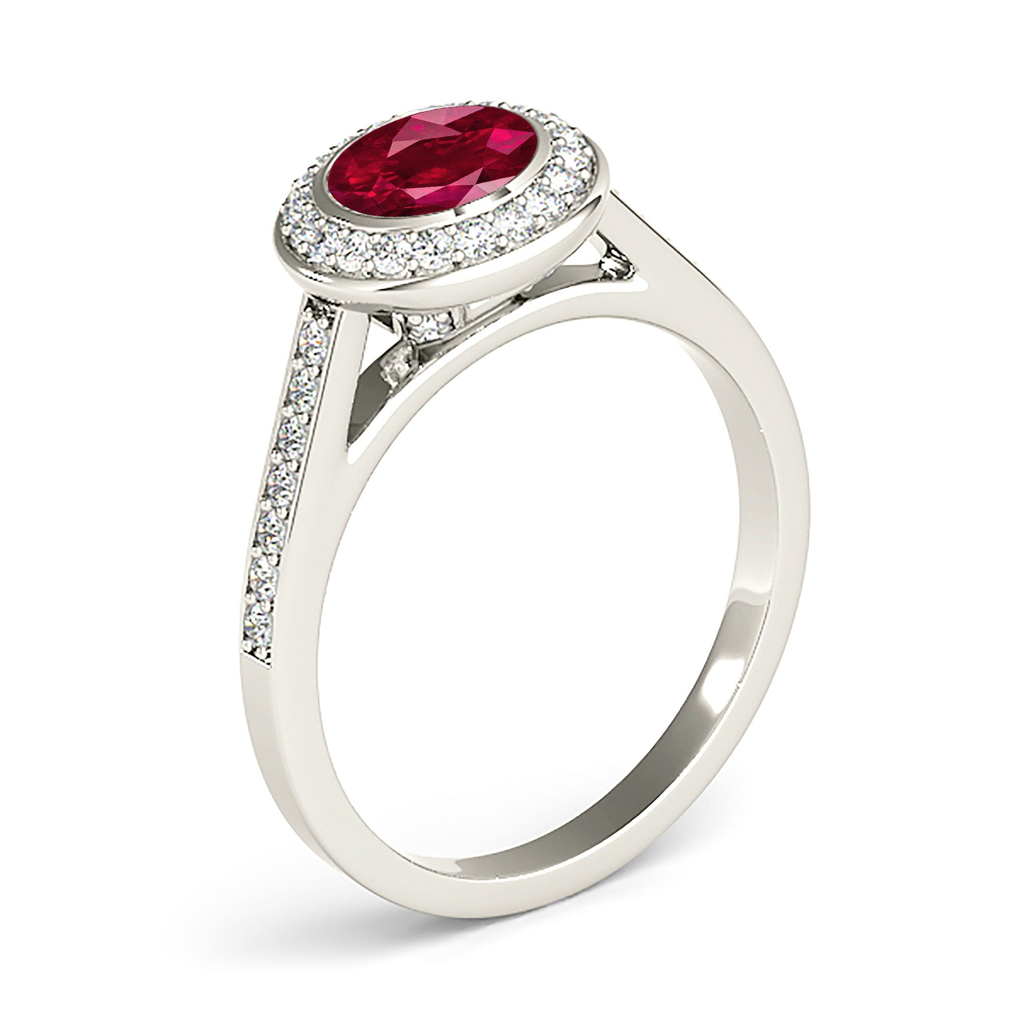 1.35 ct. Genuine Ruby Ring With 0.25 ctw. Diamond Halo, Delicate Diamond Band, Elegant Halo Ring | Round Ruby Halo Ring | Natural Ruby Ring-VIRABYANI