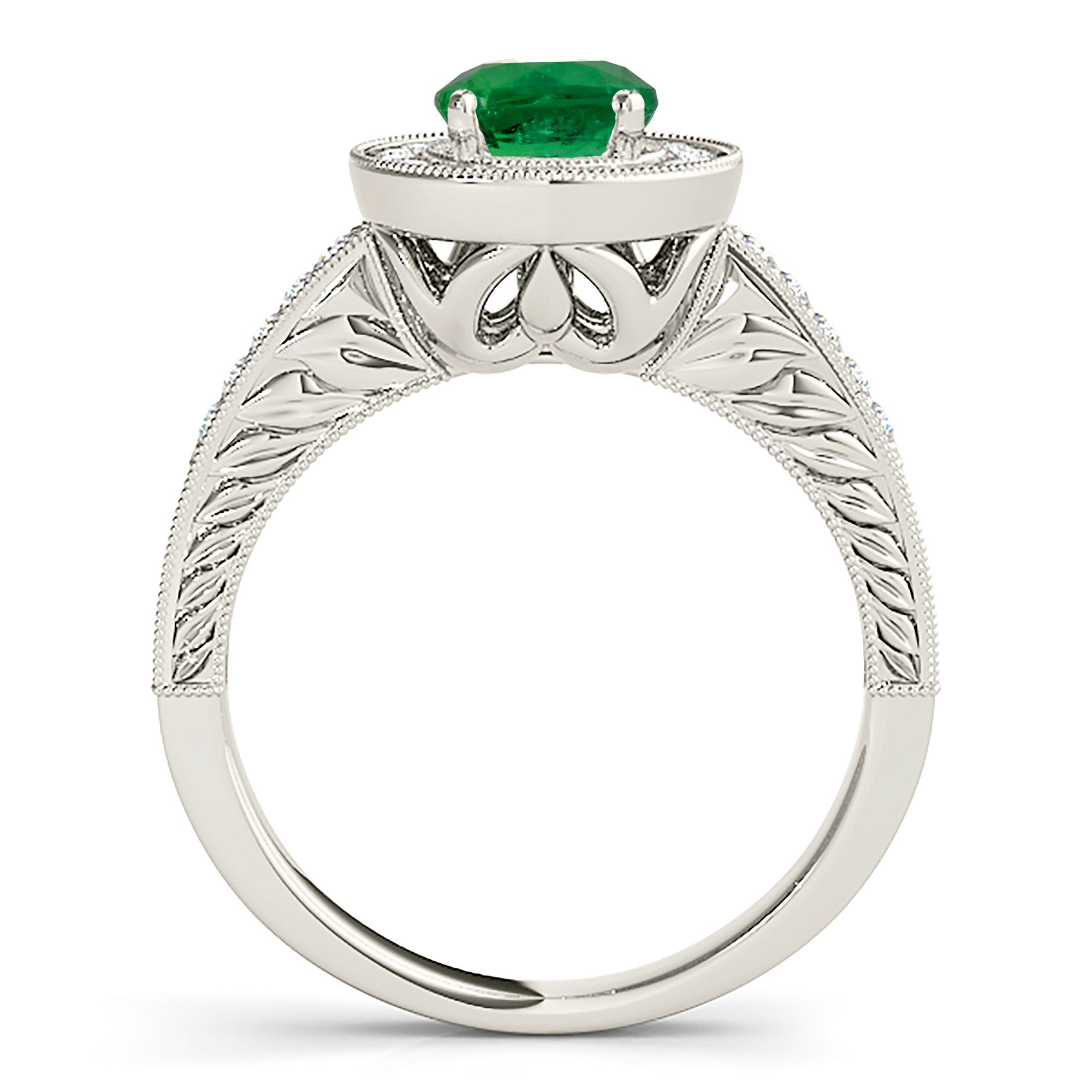 1.68 ct. Genuine Emerald Ring With 0.30 ctw. Diamond Halo and Filigree Milgrain Diamond Band-VIRABYANI