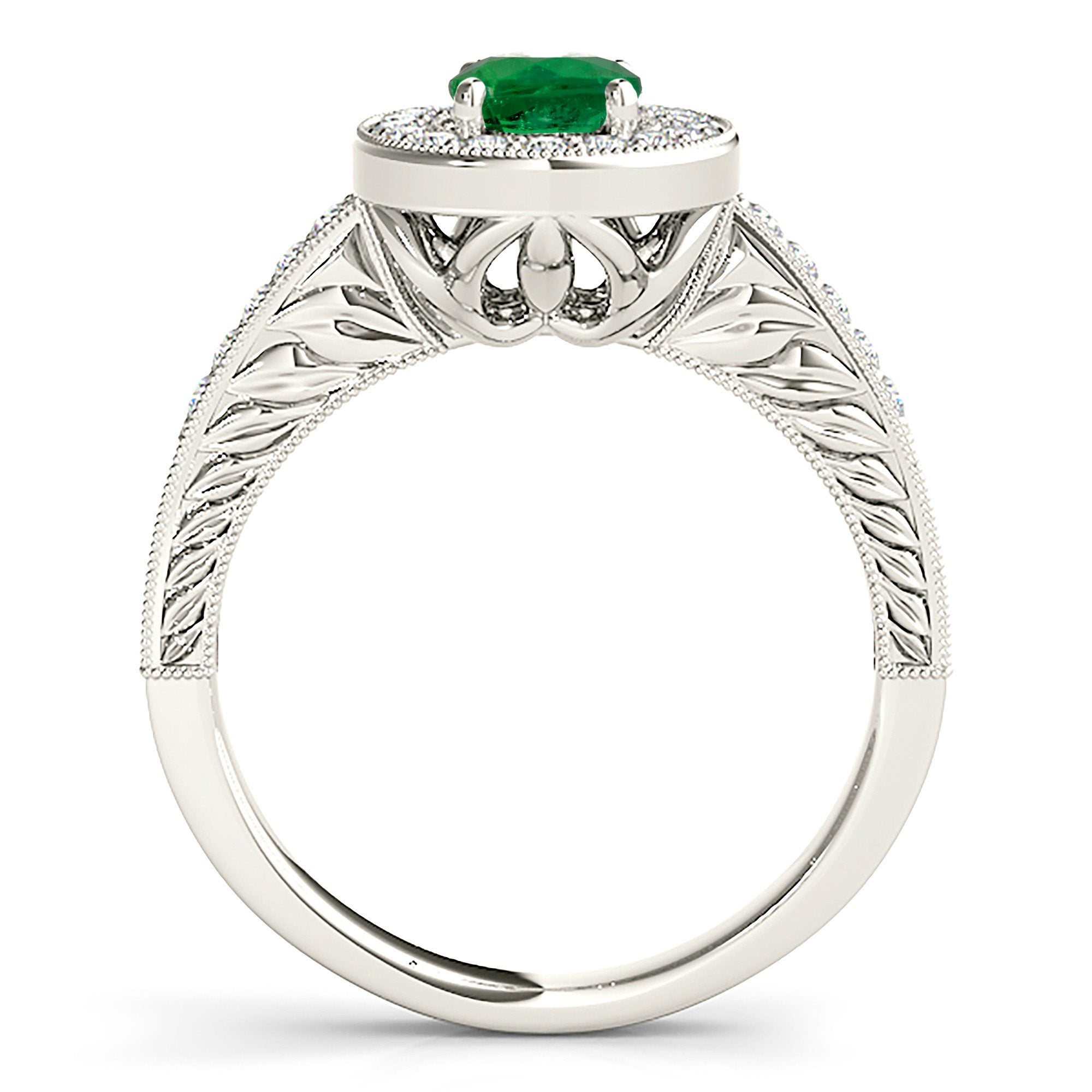 2.00 ct. Genuine Oval Emerald Ring With 0.35 ctw. Diamond Halo,Milgrain And Filigree Diamond Band-VIRABYANI