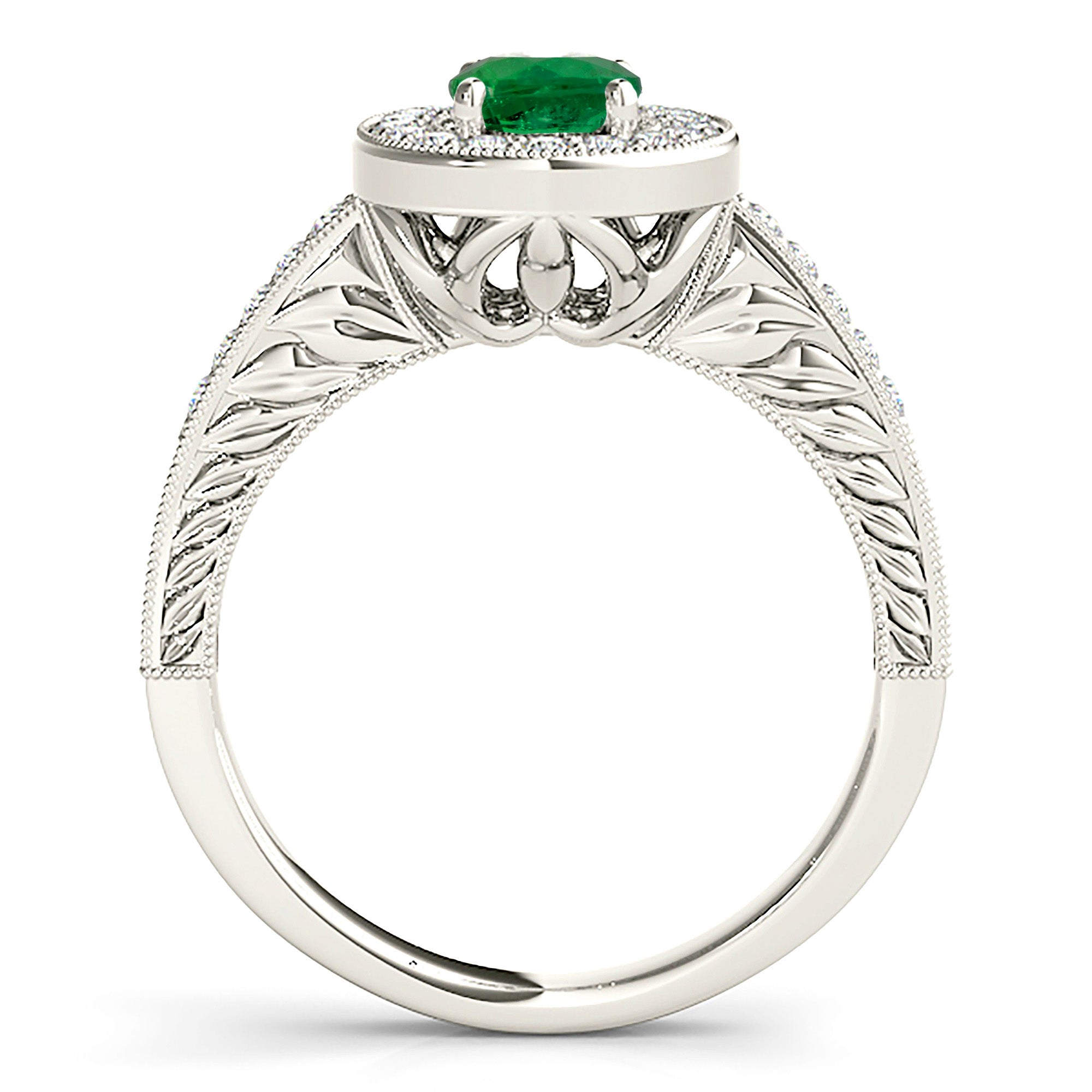 2.00 ct. Genuine Oval Emerald Ring With 0.35 ctw. Diamond Halo,Milgrain And Filigree Diamond Band-VIRABYANI