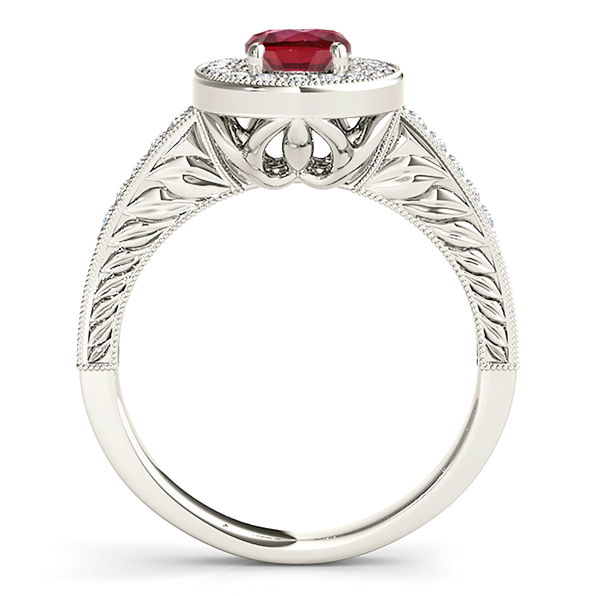2.07 ct. Genuine Oval Ruby Ring with 0.35 ctw. Diamond Halo And Filigree Diamond Band-VIRABYANI
