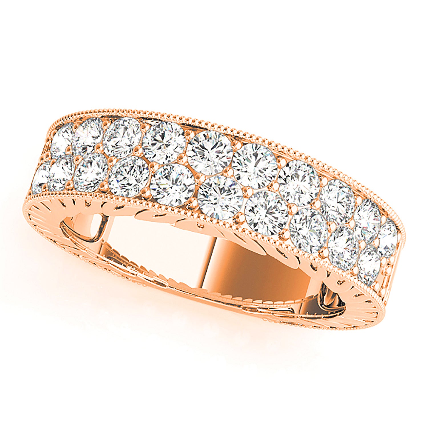 Two Row Diamond Wedding Band - 14K/18k Solid White Gold / Platinum | Pave Set Diamond Anniversary Ring | Milgrain Design-in 14K/18K White, Yellow, Rose Gold and Platinum - Christmas Jewelry Gift -VIRABYANI