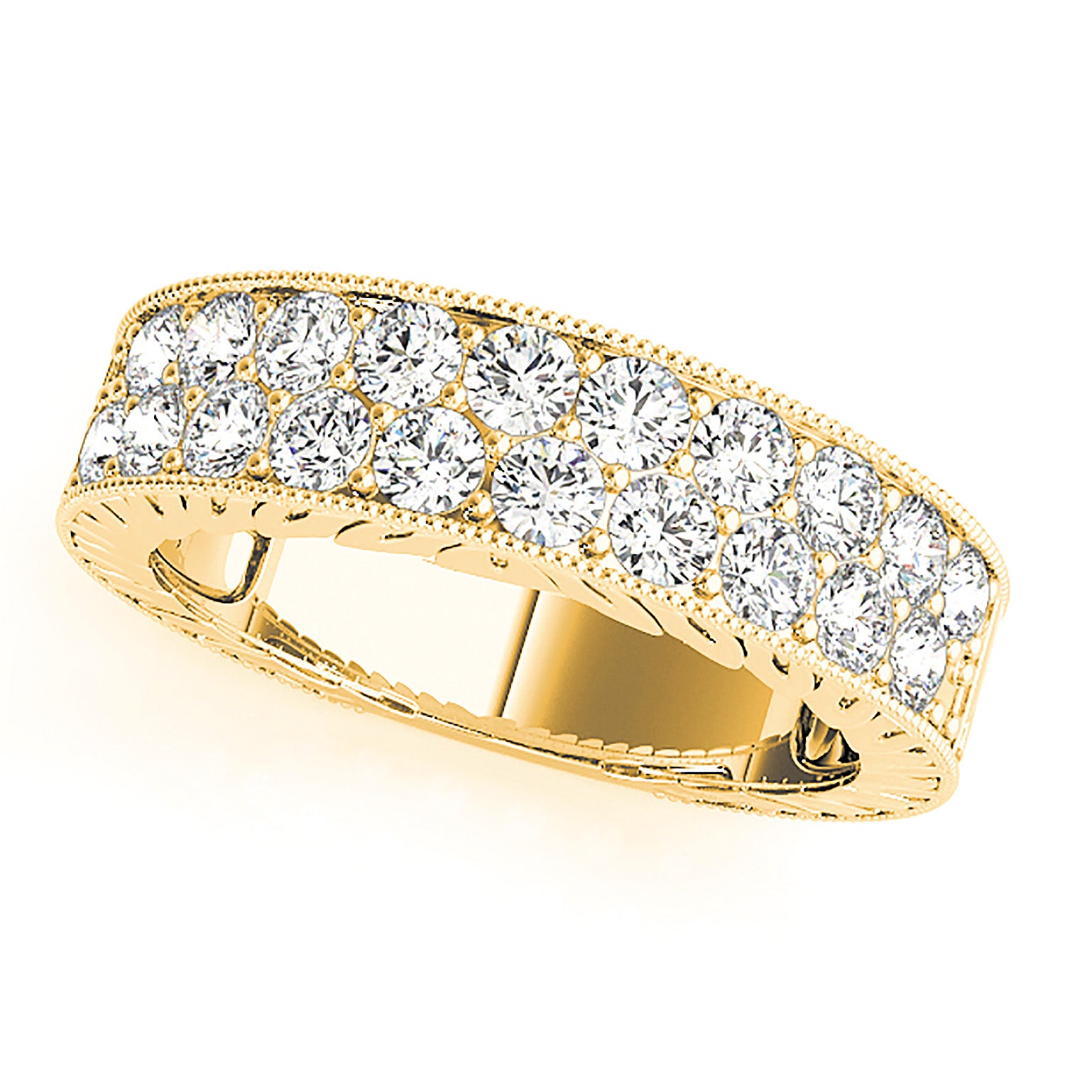 Double Row 1.00 ctw. Round Diamond Milgrain Accent Wedding Band-VIRABYANI