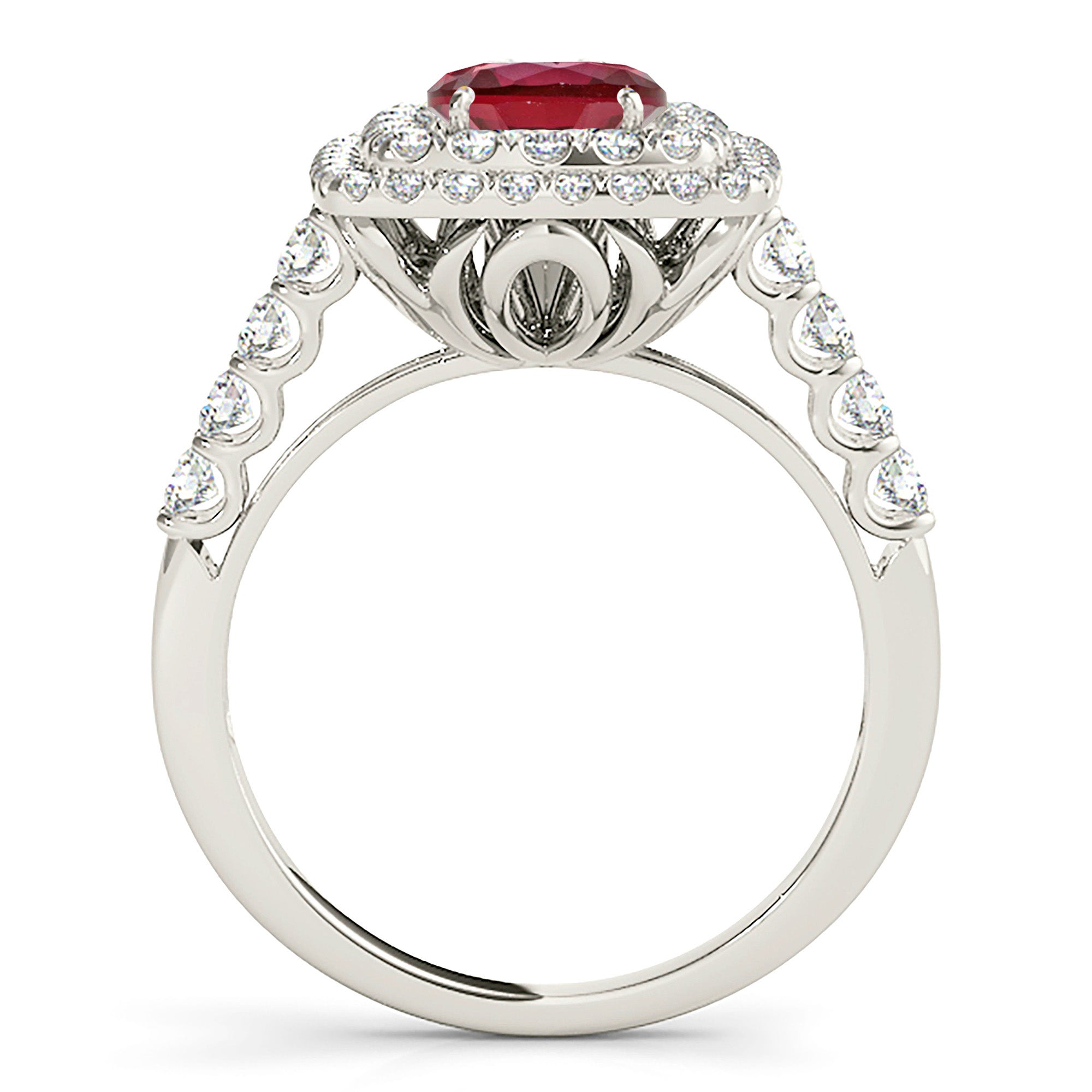 1.35 ct. Genuine Ruby Ring With 0.90 ctw. Diamond Double Row Cushion Halo And Diamond Band-VIRABYANI