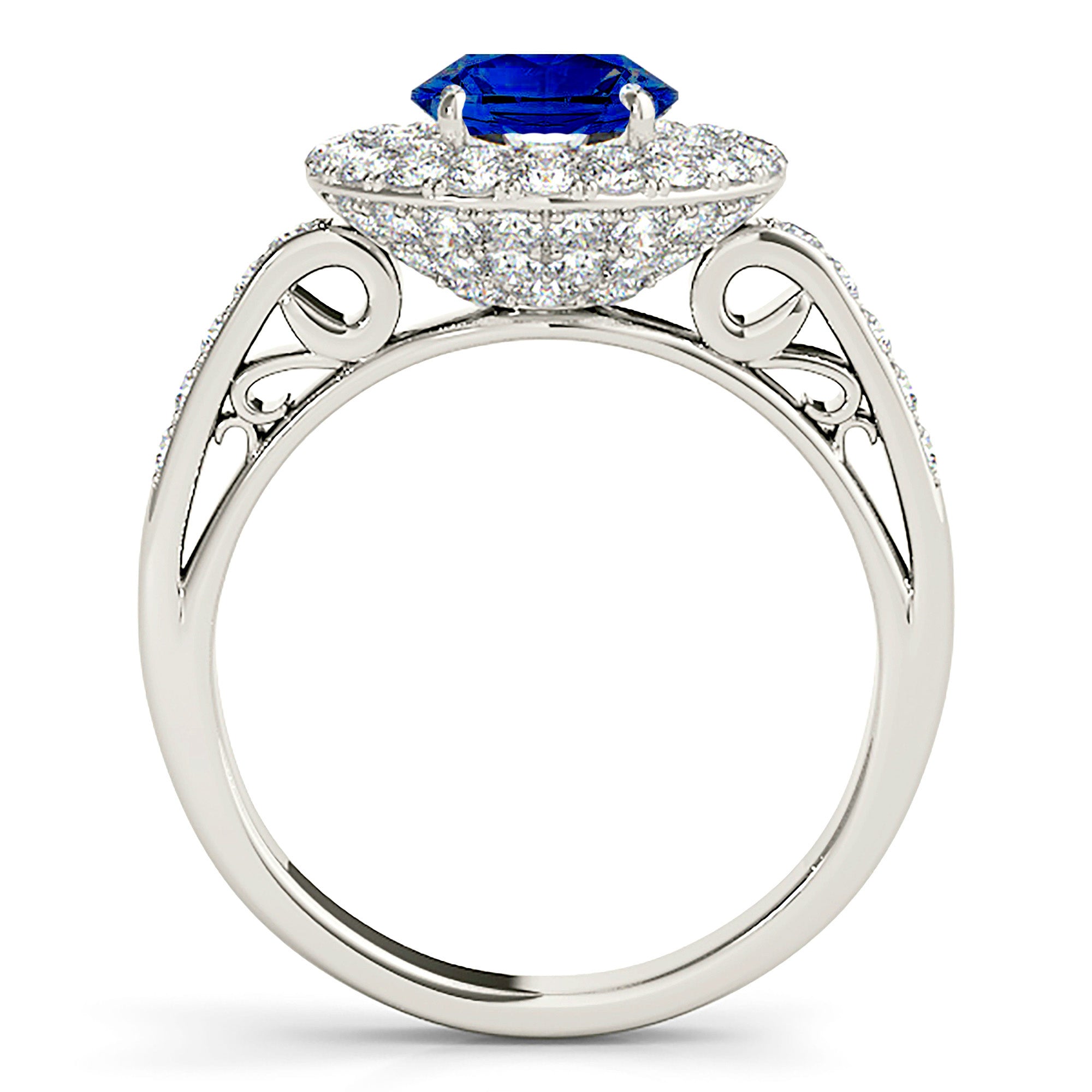 1.35 ct. Genuine Blue Sapphire 3D Pave Set Halo Ring with 1.00 ctw. Diamonds-VIRABYANI