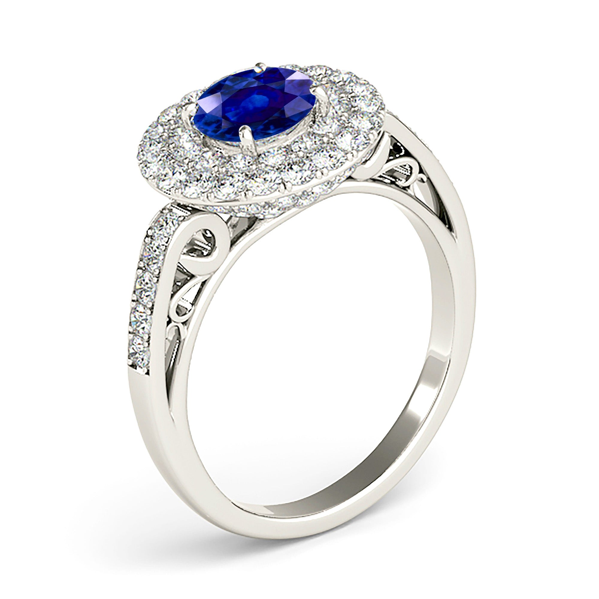 1.35 ct. Genuine Blue Sapphire 3D Pave Set Halo Ring with 1.00 ctw. Diamonds-VIRABYANI