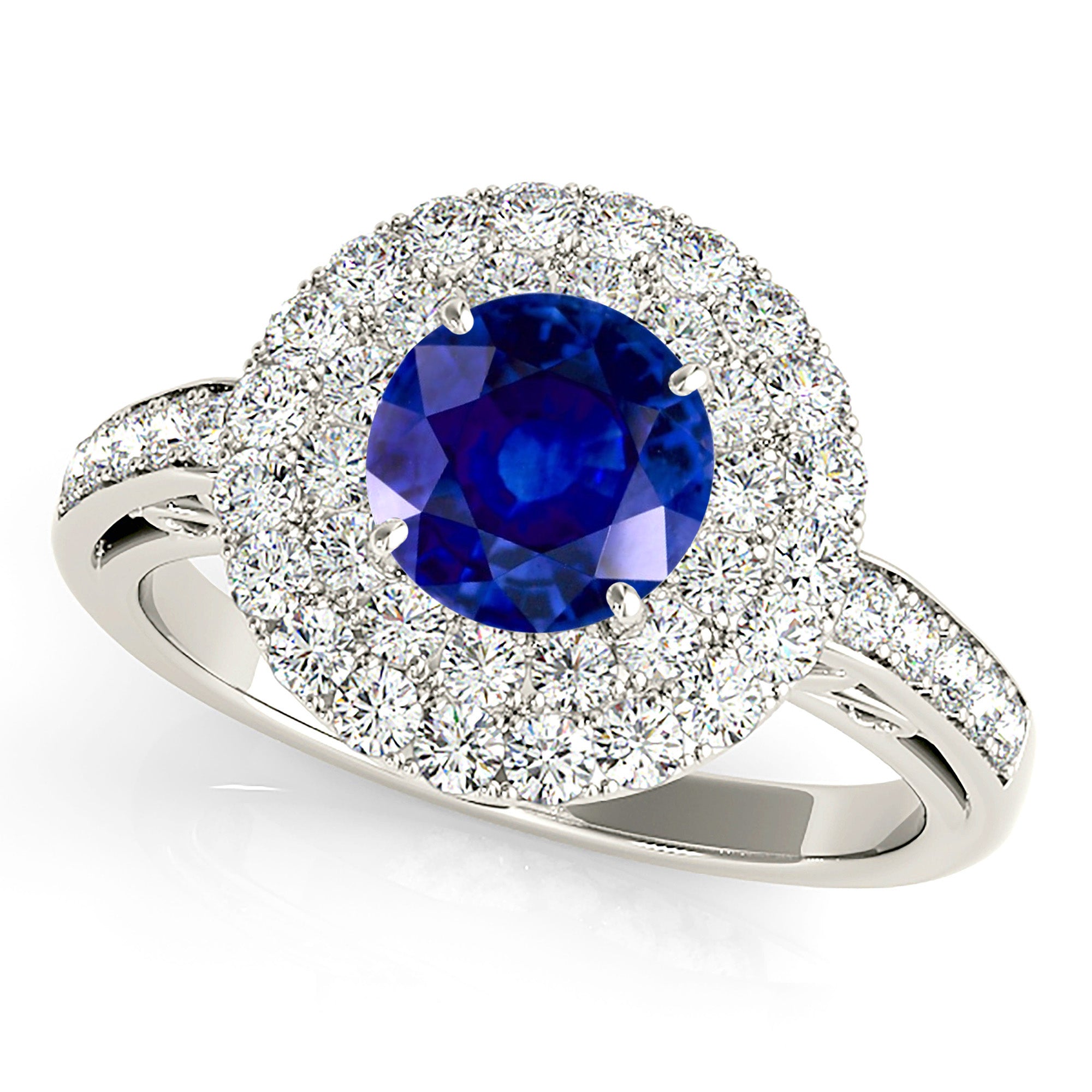 1.35 ct. Genuine Blue Sapphire 3D Pave Set Halo Ring with 1.00 ctw. Diamonds-VIRABYANI