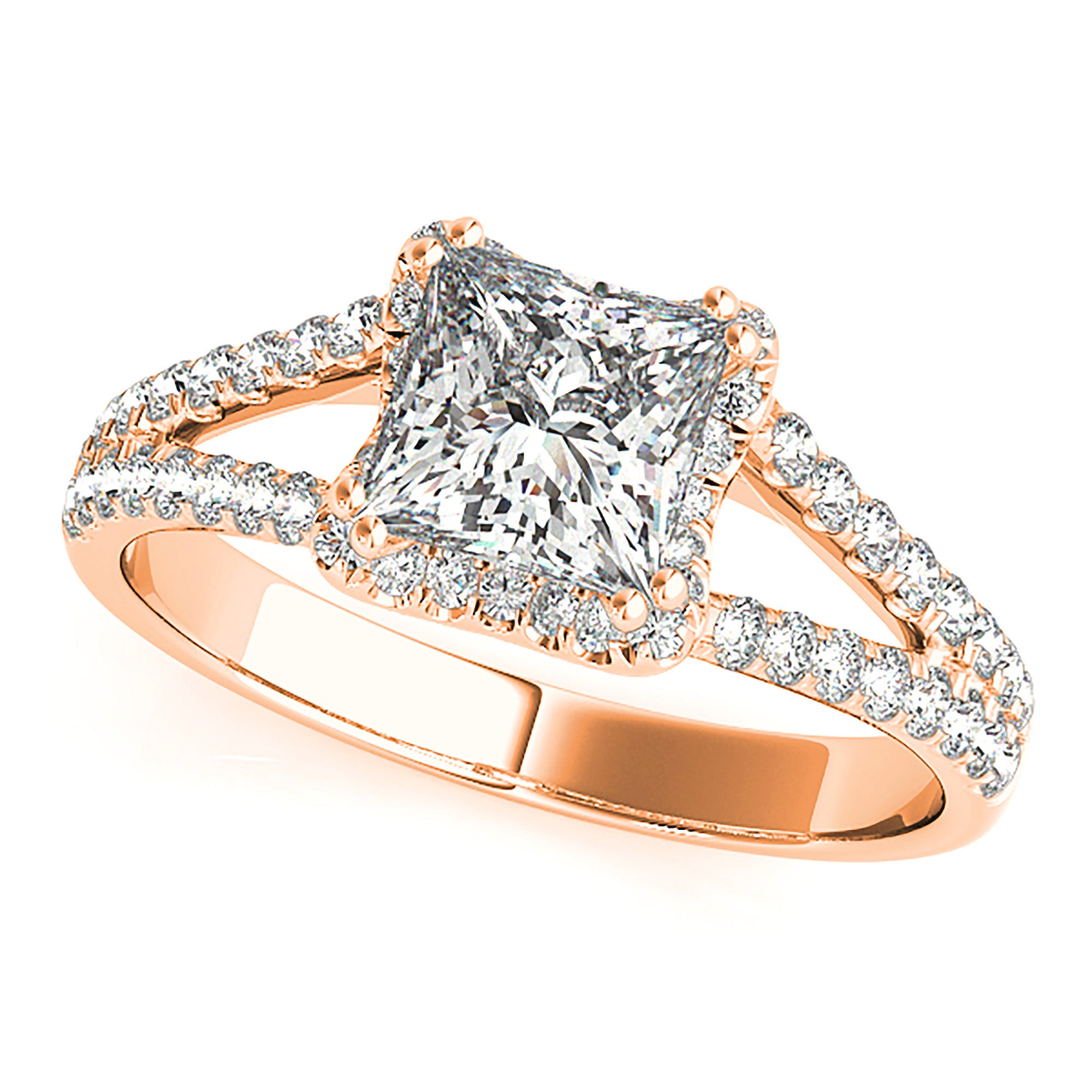 Halo Princess Cut Diamond Engagement Ring-in 14K/18K White, Yellow, Rose Gold and Platinum - Christmas Jewelry Gift -VIRABYANI