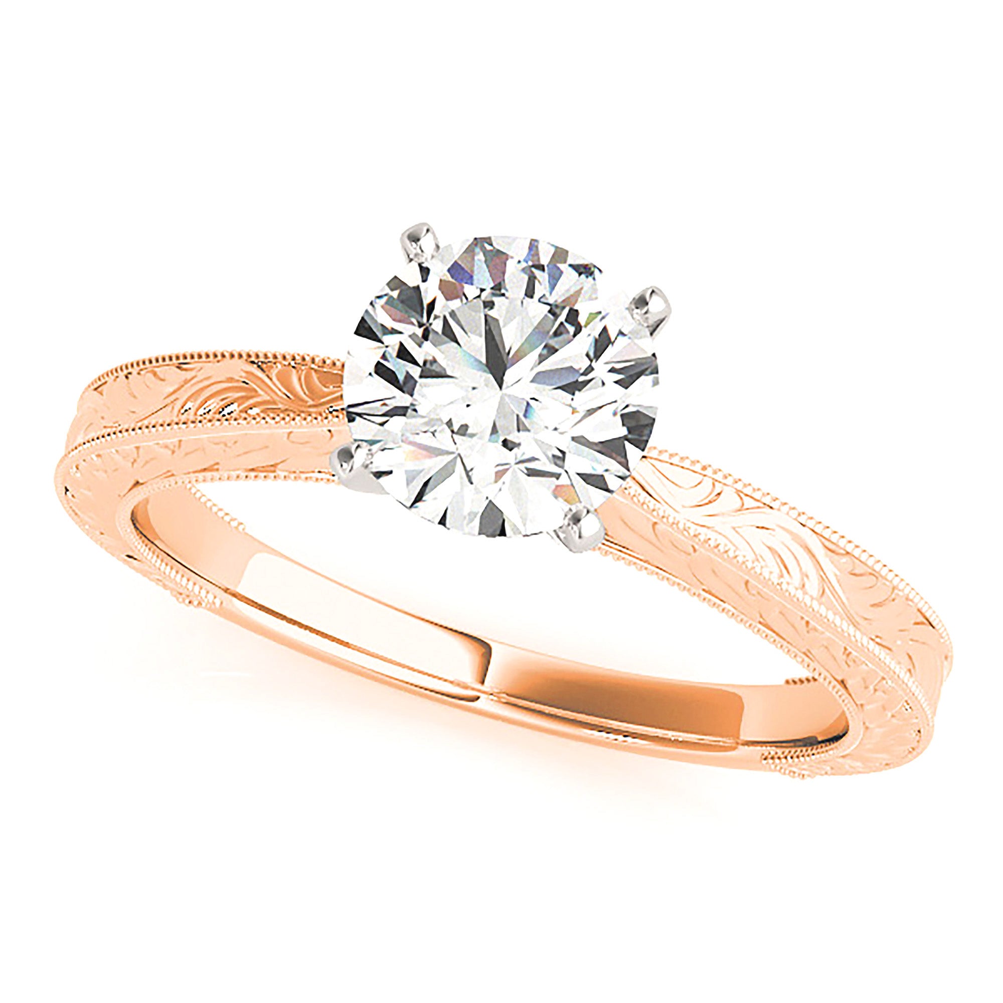 Hand Engraved Solitaire Engagement Ring-in 14K/18K White, Yellow, Rose Gold and Platinum - Christmas Jewelry Gift -VIRABYANI