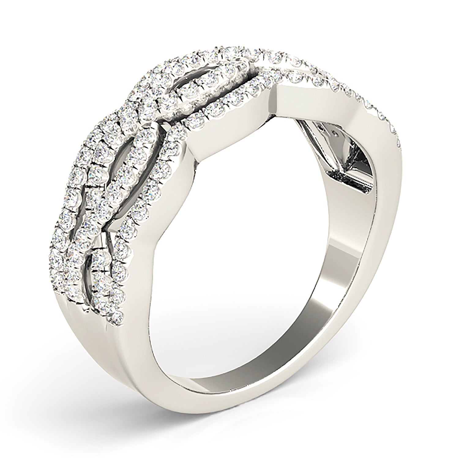 Diamond Double Twist Ring - 14K/18K Solid White Gold or Platinum | 100 Diamonds Statement Ring | 4 lines Inside Twist Diamond Ring-in 14K/18K White, Yellow, Rose Gold and Platinum - Christmas Jewelry Gift -VIRABYANI
