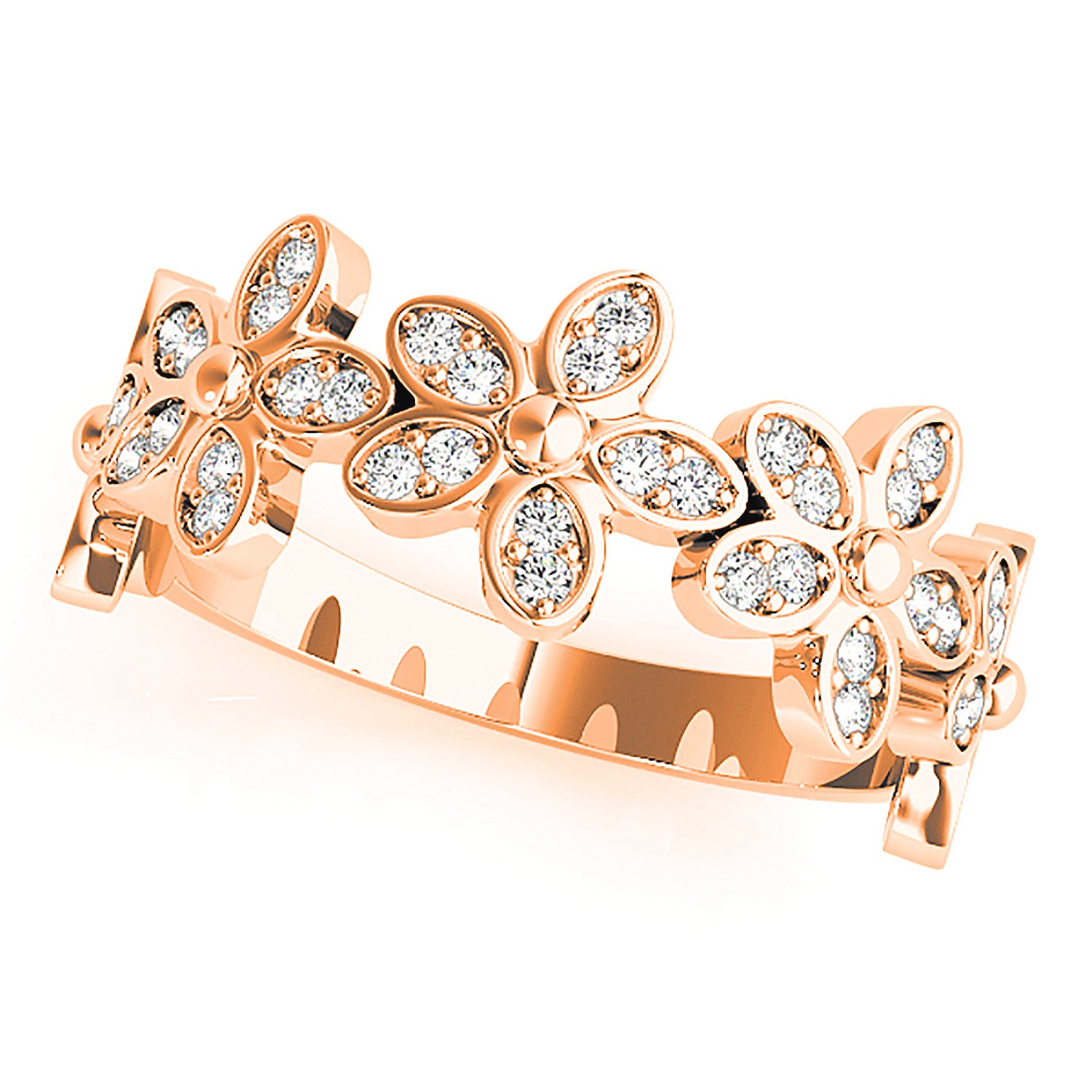 Flower Design Round Diamond Anniversary Ring-VIRABYANI