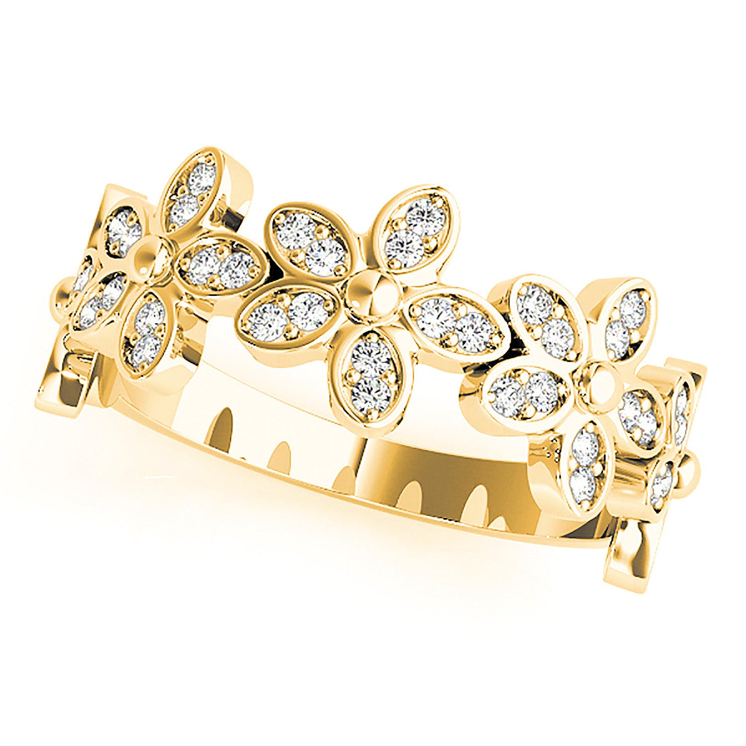 Flower Design Round Diamond Anniversary Ring-VIRABYANI