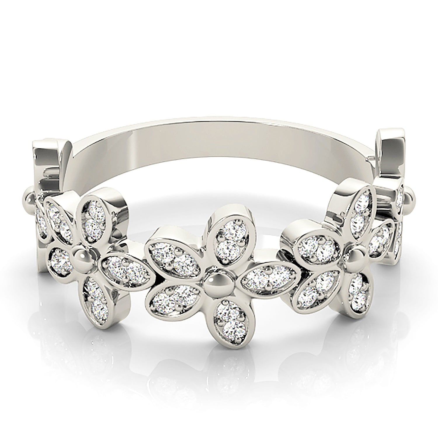 Diamond Flower Ring - 14K / 18k White Gold or Platinum | Flower Diamond Ring | Anniversary Stackable Ring | Pave Set Diamond Ring-in 14K/18K White, Yellow, Rose Gold and Platinum - Christmas Jewelry Gift -VIRABYANI